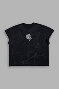 Web Chopper Distressed Grunge Mid Length Raw Hem Cap Sleeve Tee in Black Drift Wash