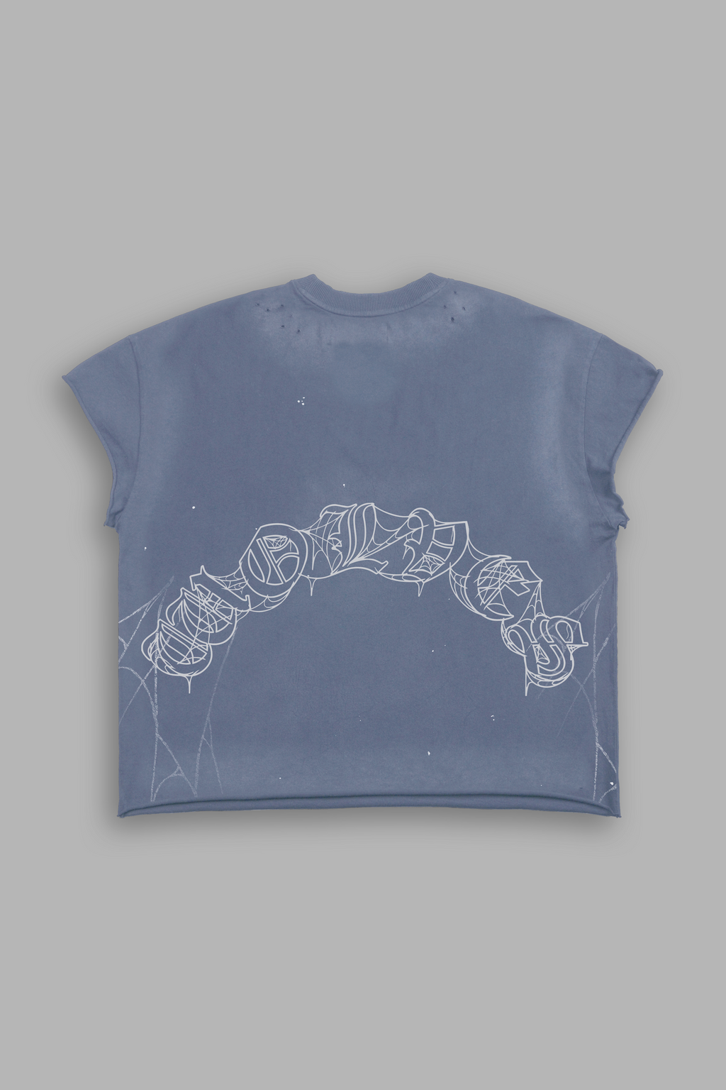 Web Chopper Distressed Grunge Mid Length Raw Hem Cap Sleeve Tee in Norse Blue Drift Wash