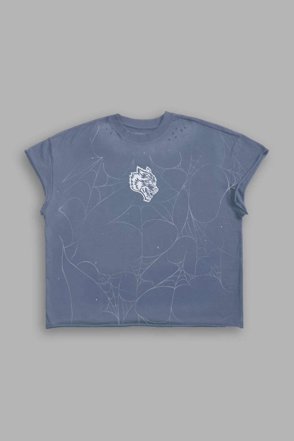 Web Chopper Distressed Grunge Mid Length Raw Hem Cap Sleeve Tee in Norse Blue Drift Wash