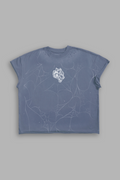 Web Chopper Distressed Grunge Mid Length Raw Hem Cap Sleeve Tee in Norse Blue Drift Wash