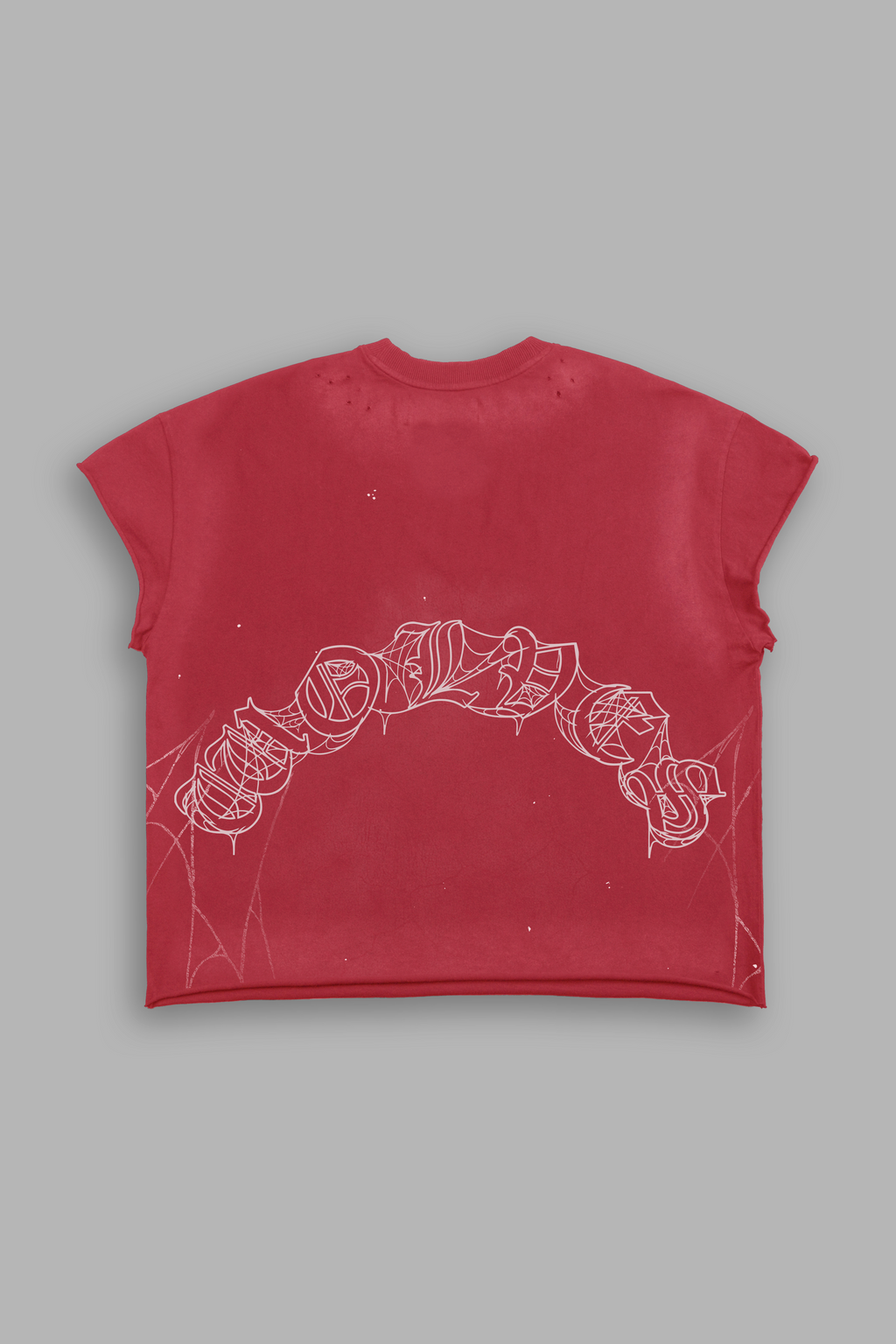 Web Chopper Distressed Grunge Mid Length Raw Hem Cap Sleeve Tee in Roman Red Drift Wash