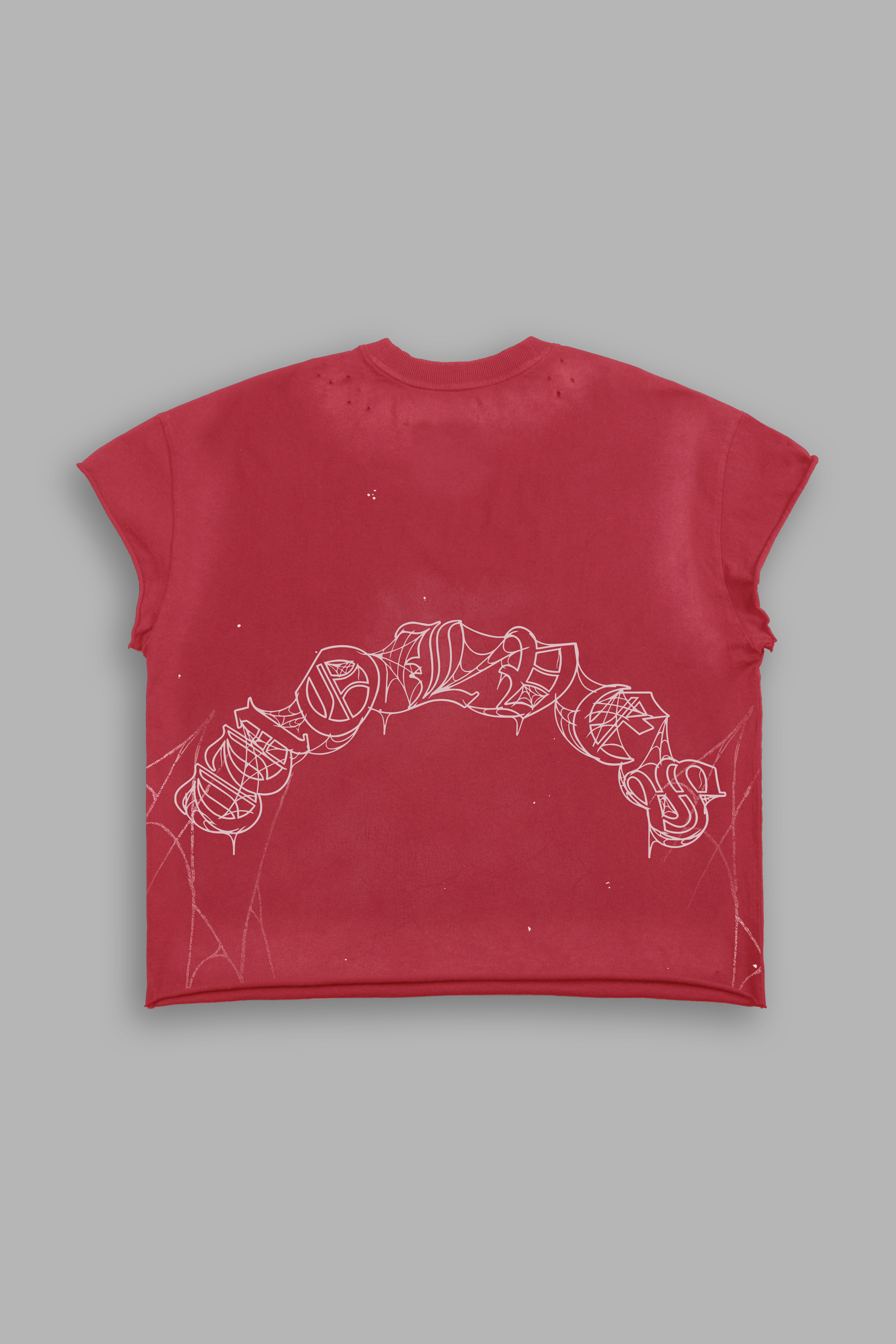 Web Chopper Distressed Grunge Mid Length Raw Hem Cap Sleeve Tee in Roman Red Drift Wash
