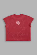 Web Chopper Distressed Grunge Mid Length Raw Hem Cap Sleeve Tee in Roman Red Drift Wash