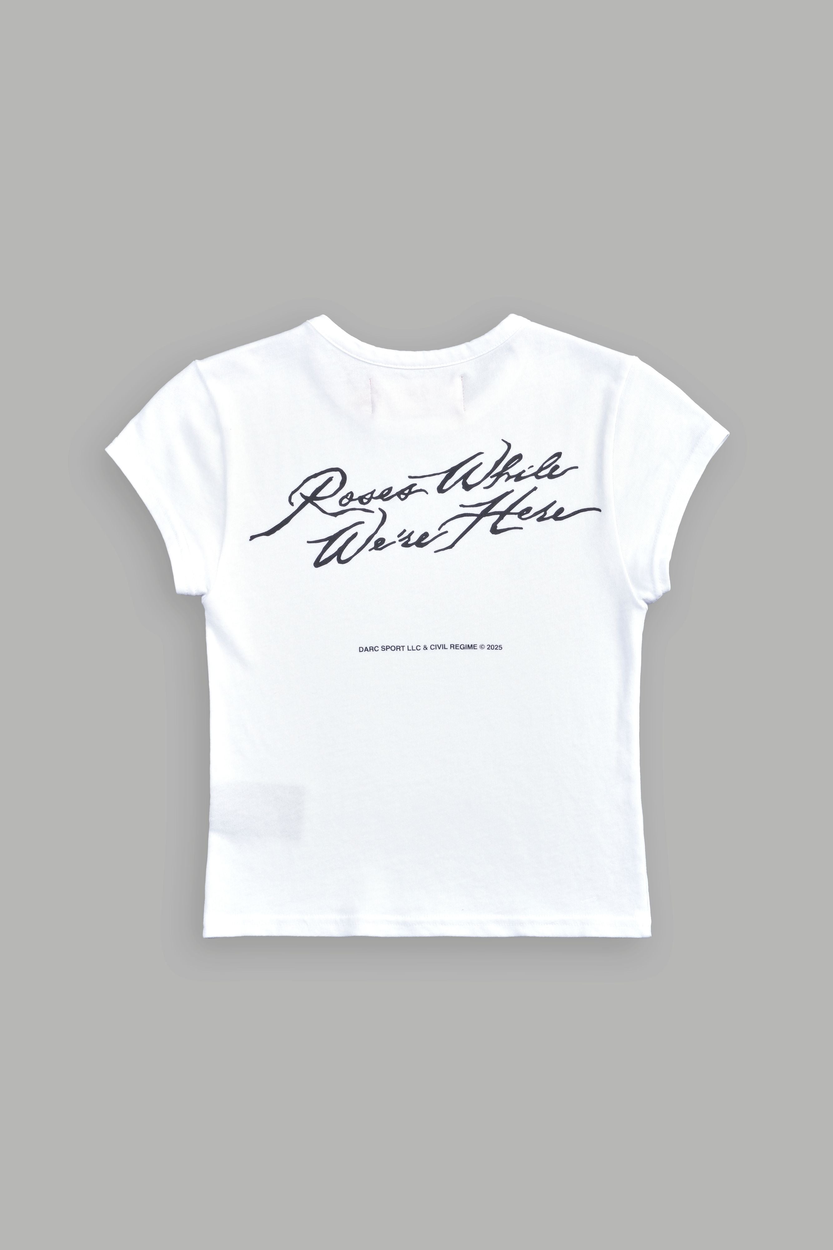 Roses While We're Here "Baby" Tee in White — imagem 3