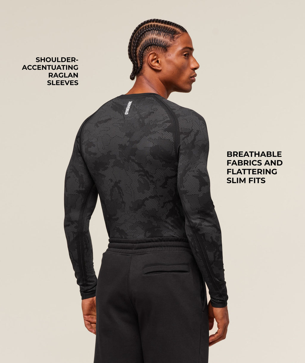 Geo Seamless Long Sleeve T-Shirt - Black/Charcoal Grey — imagem 2