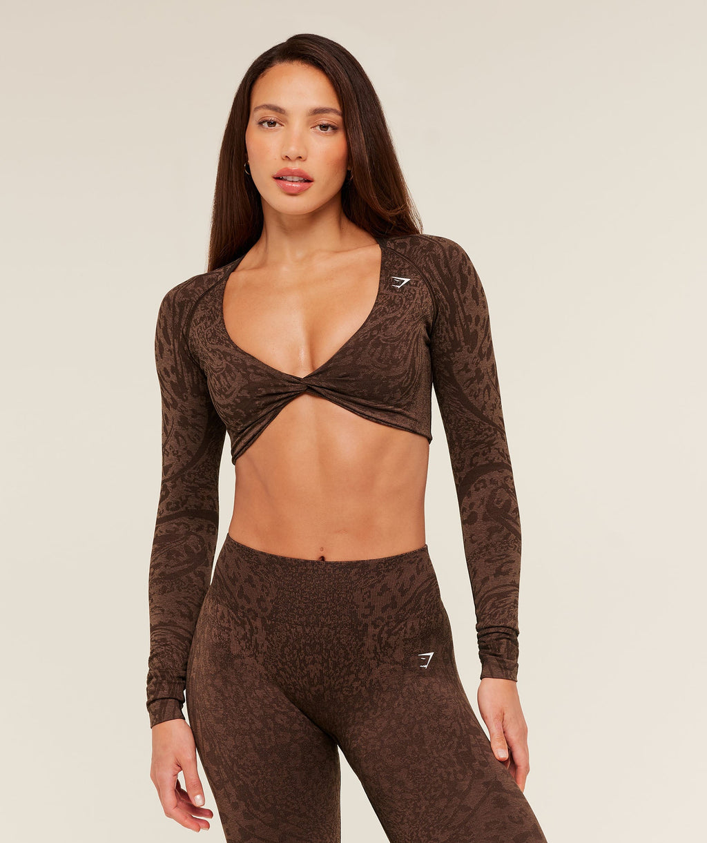 Adapt Animal X Whitney Long Sleeve Crop Top - Archive Brown /  Soft Brown — imagem 1
