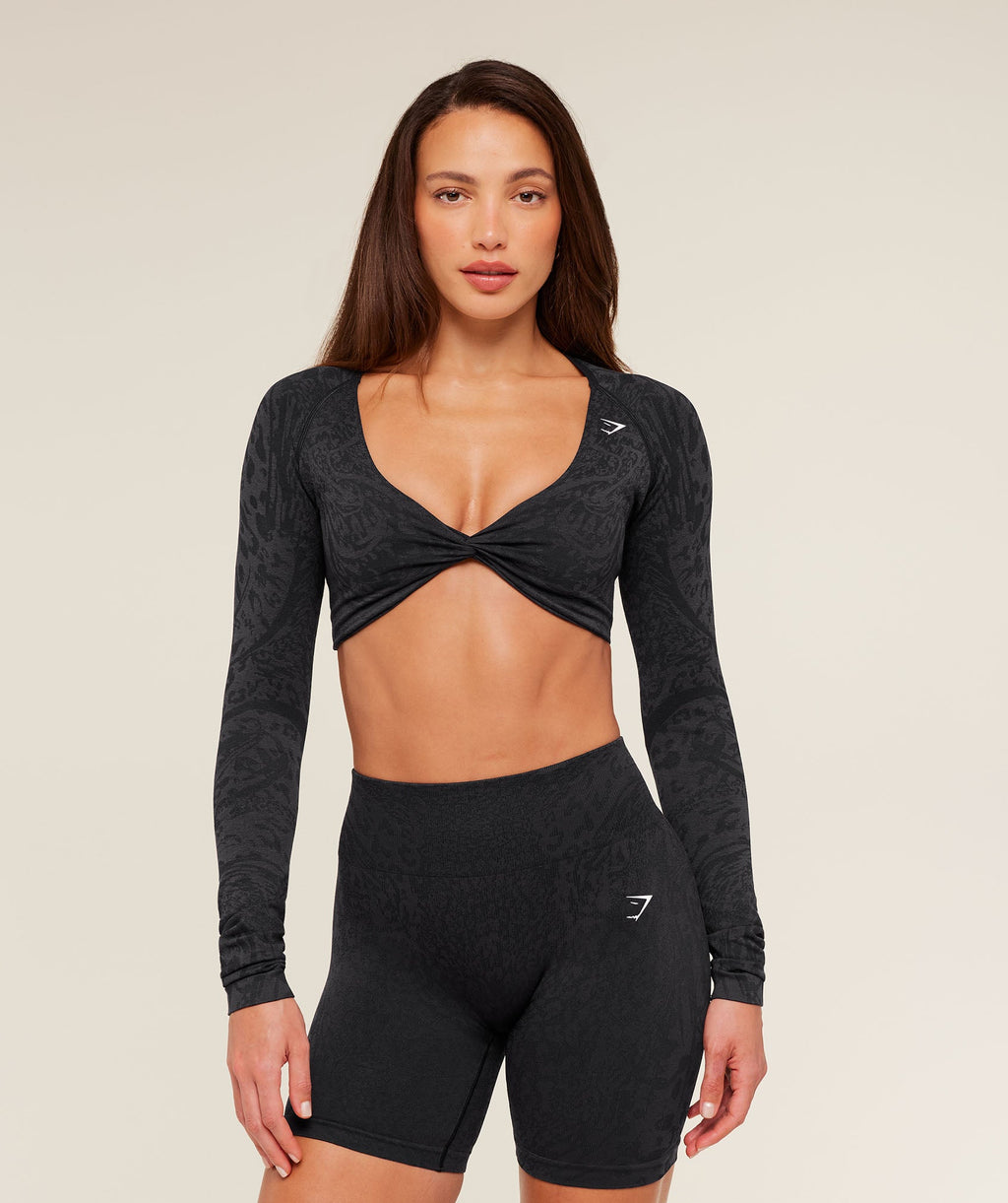 Adapt Animal X Whitney Long Sleeve Crop Top - Black/Asphalt Grey — imagem 1