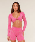 Adapt Animal X Whitney Long Sleeve Crop Top - Electric Pink / Sorbet Yellow — imagem 1