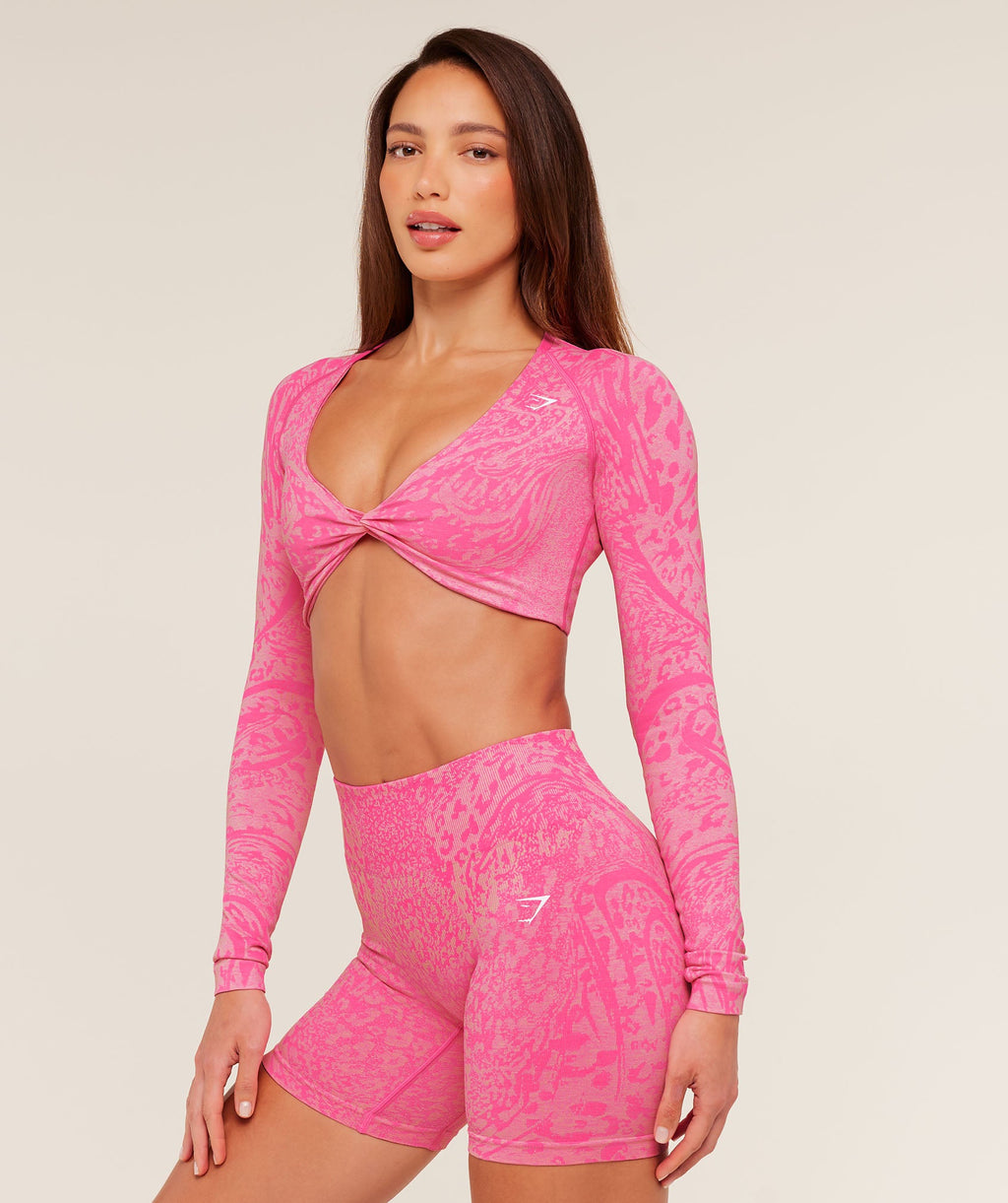 Adapt Animal X Whitney Long Sleeve Crop Top - Electric Pink / Sorbet Yellow — imagem 4
