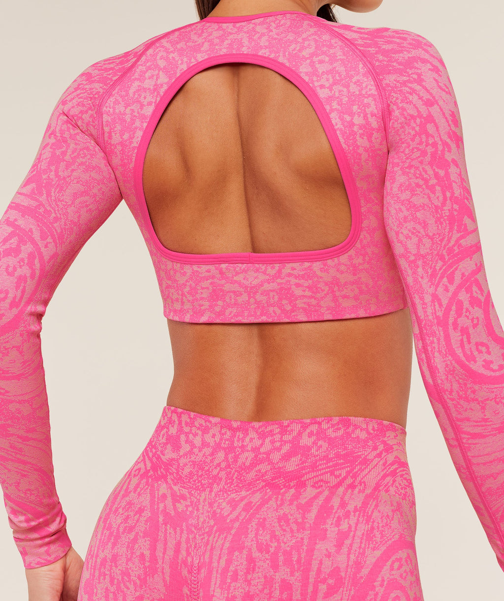 Adapt Animal X Whitney Long Sleeve Crop Top - Electric Pink / Sorbet Yellow — imagem 6