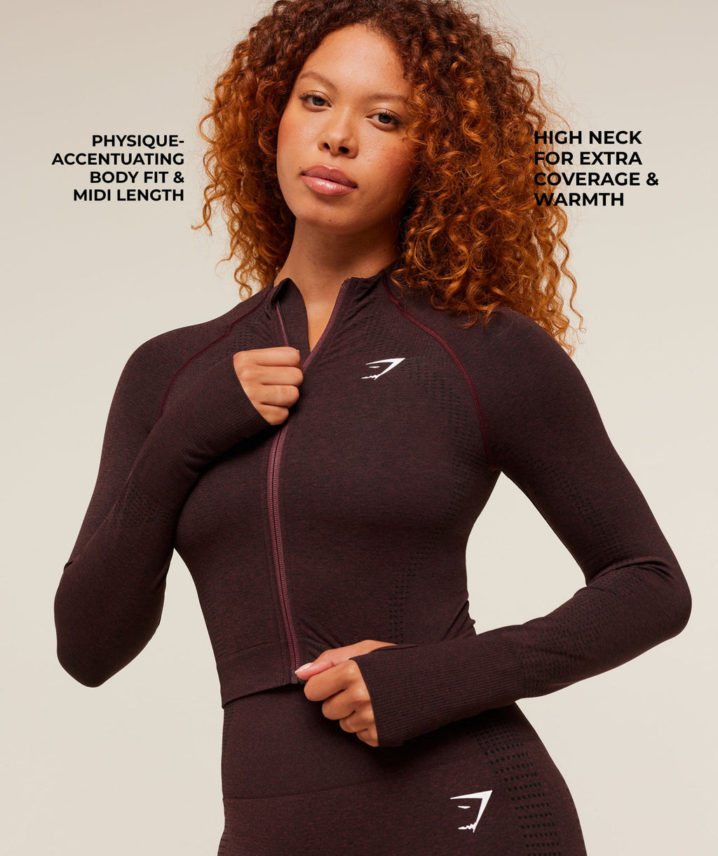 Vital Seamless Midi Zip 2.0 Pullover - Rich Maroon/Marl — imagem 2