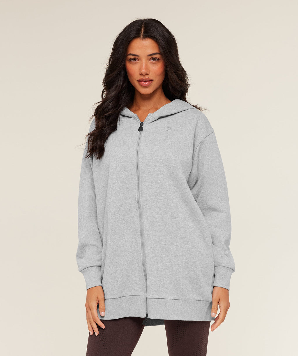 Covered Longline Zip Up Hoodie - Light Grey Core Marl — imagem 1