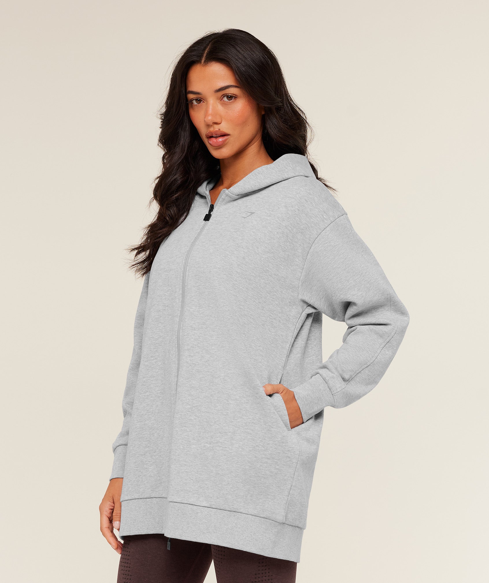 Covered Longline Zip Up Hoodie - Light Grey Core Marl — imagem 3