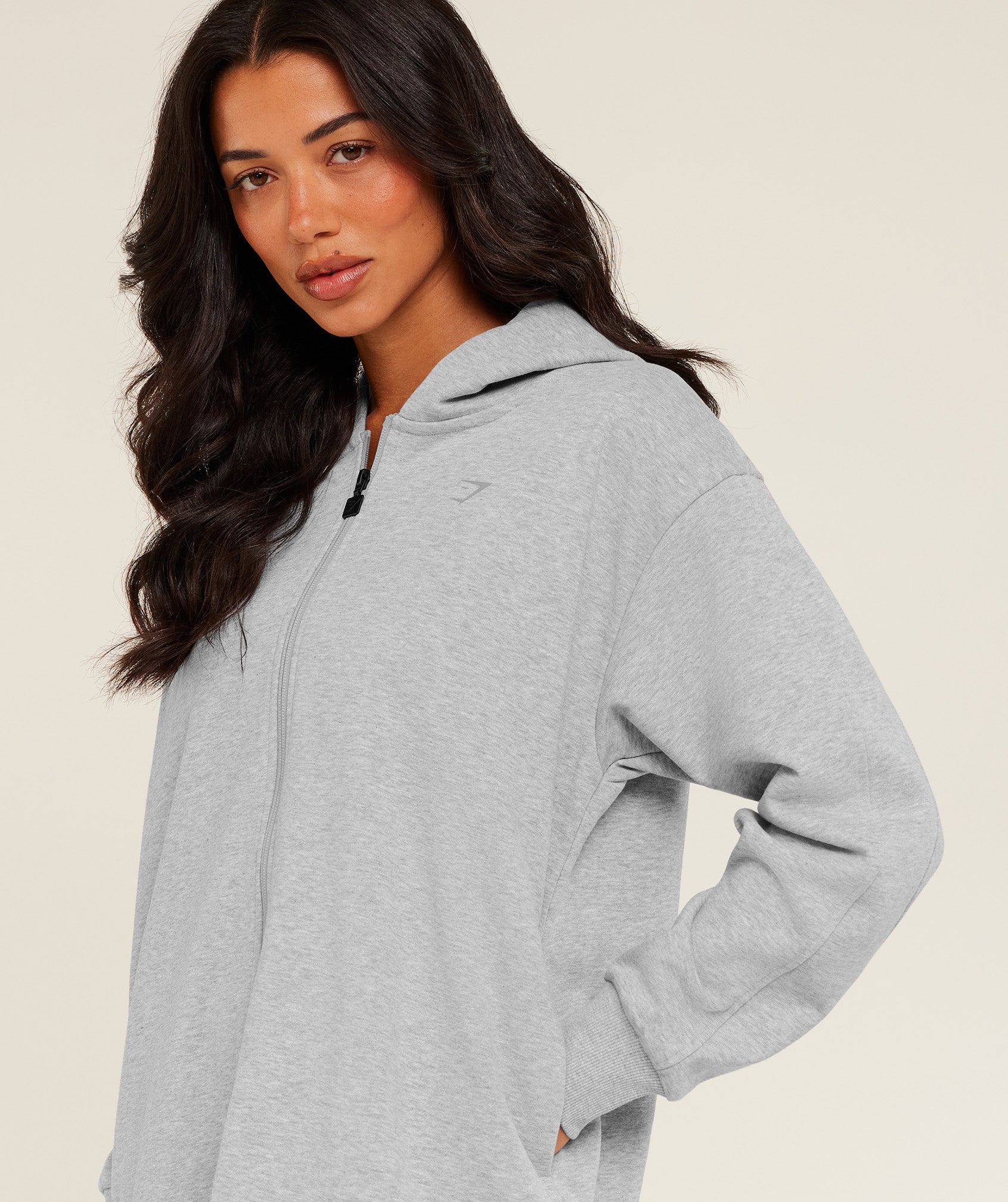 Covered Longline Zip Up Hoodie - Light Grey Core Marl — imagem 6