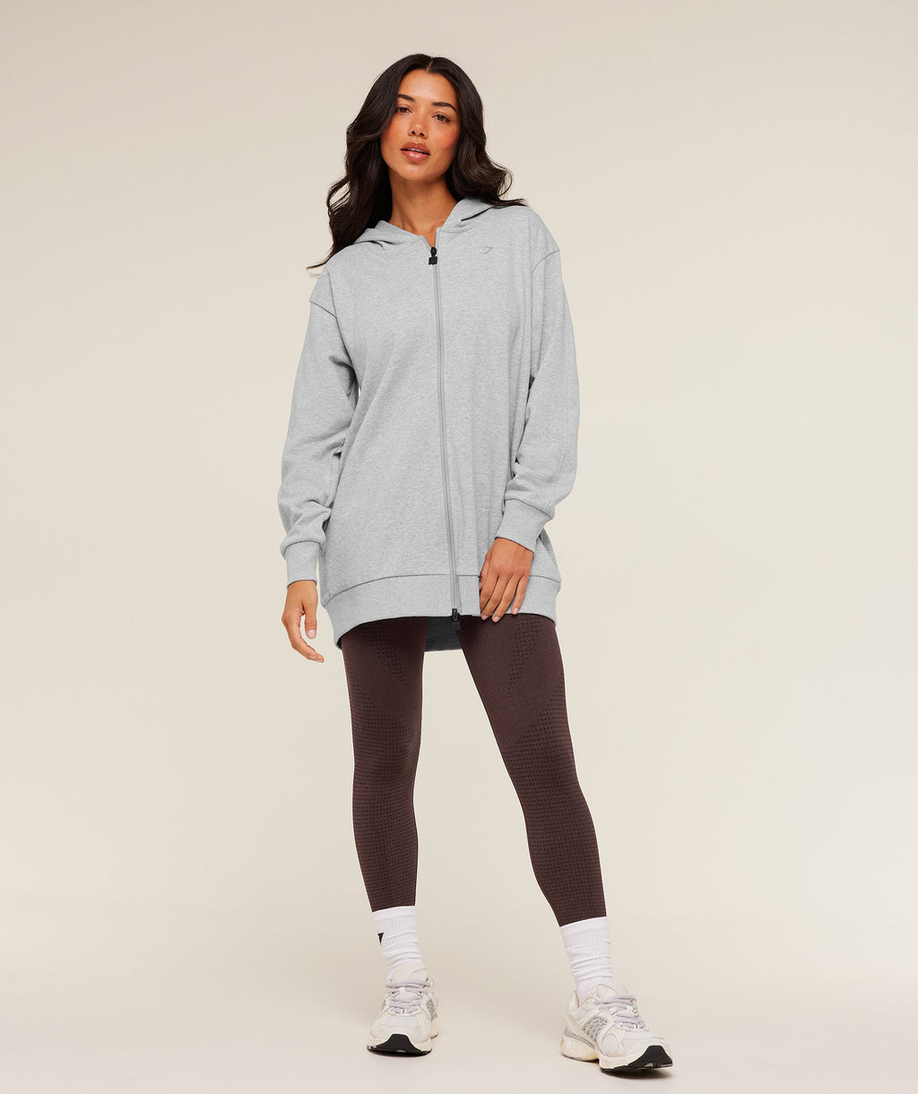 Covered Longline Zip Up Hoodie - Light Grey Core Marl — imagem 4