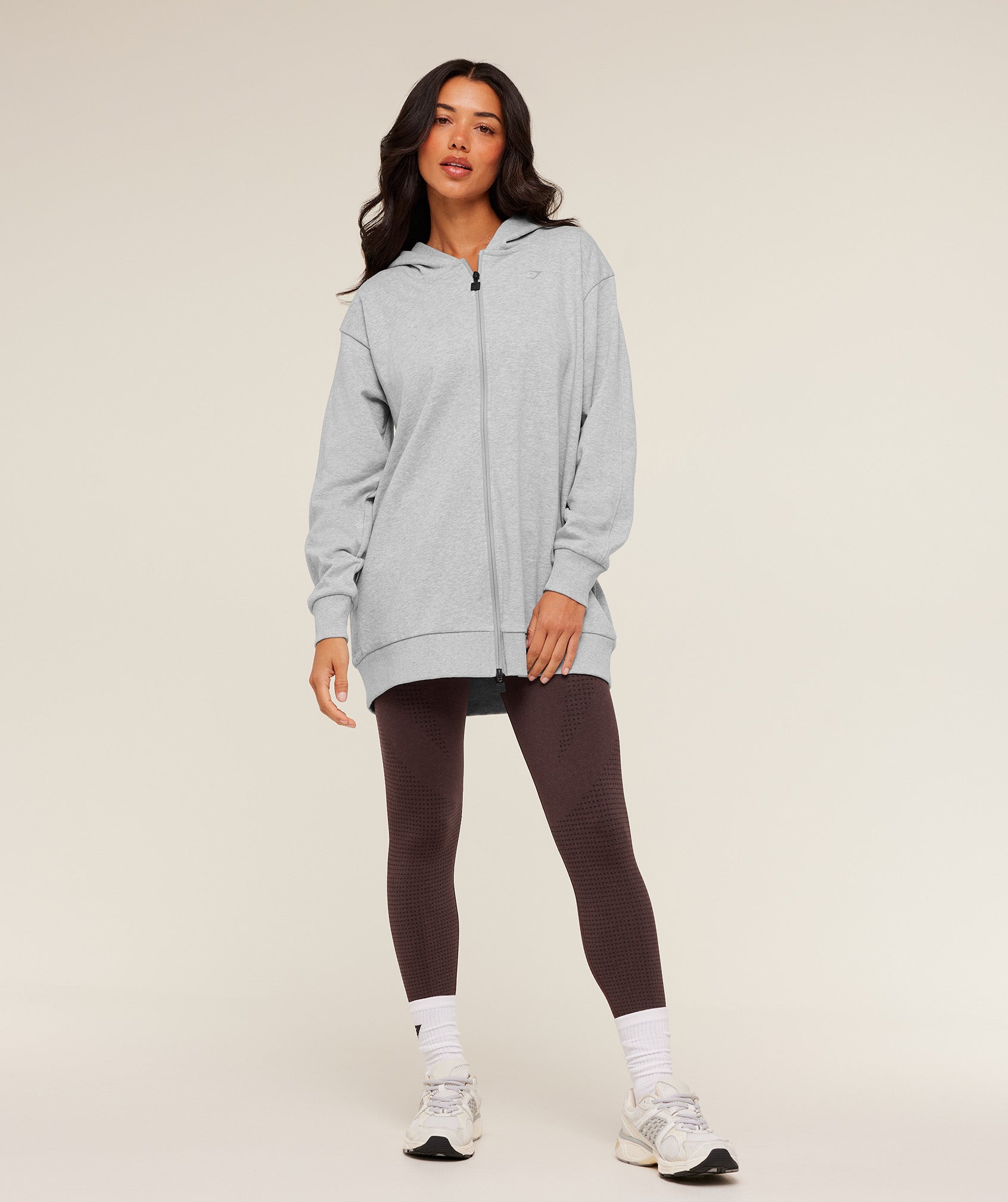 Covered Longline Zip Up Hoodie - Light Grey Core Marl — imagem 4