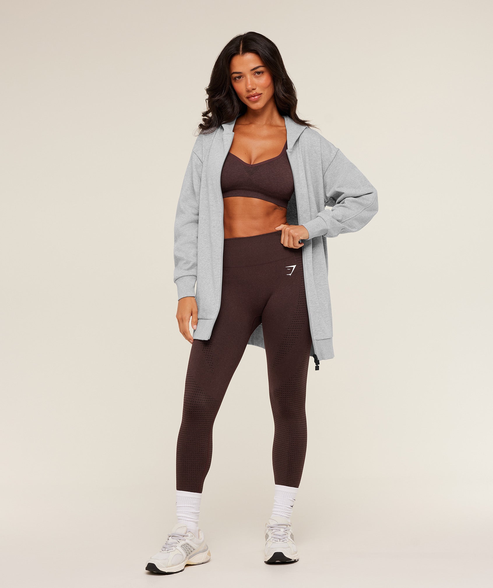 Covered Longline Zip Up Hoodie - Light Grey Core Marl — imagem 5