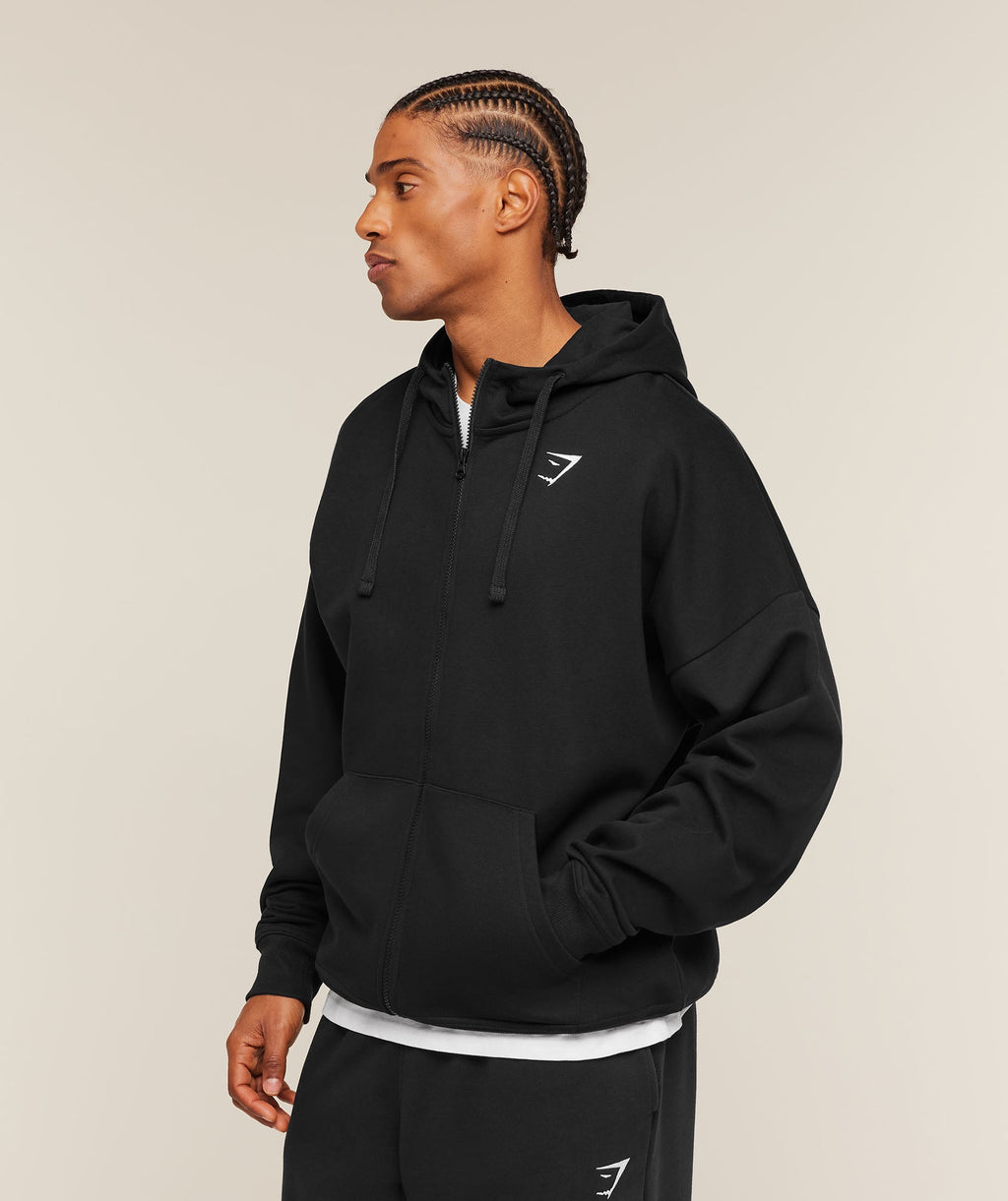 Crest Oversized Zip Up Hoodie - Black — imagem 3