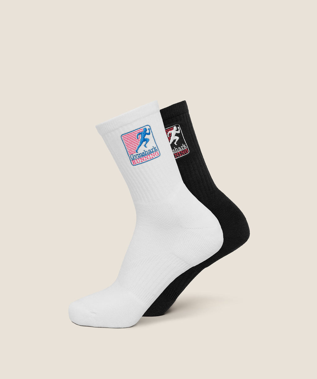 Running Graphic Crew Socks 2pk - GS White/GS Black — imagem 1