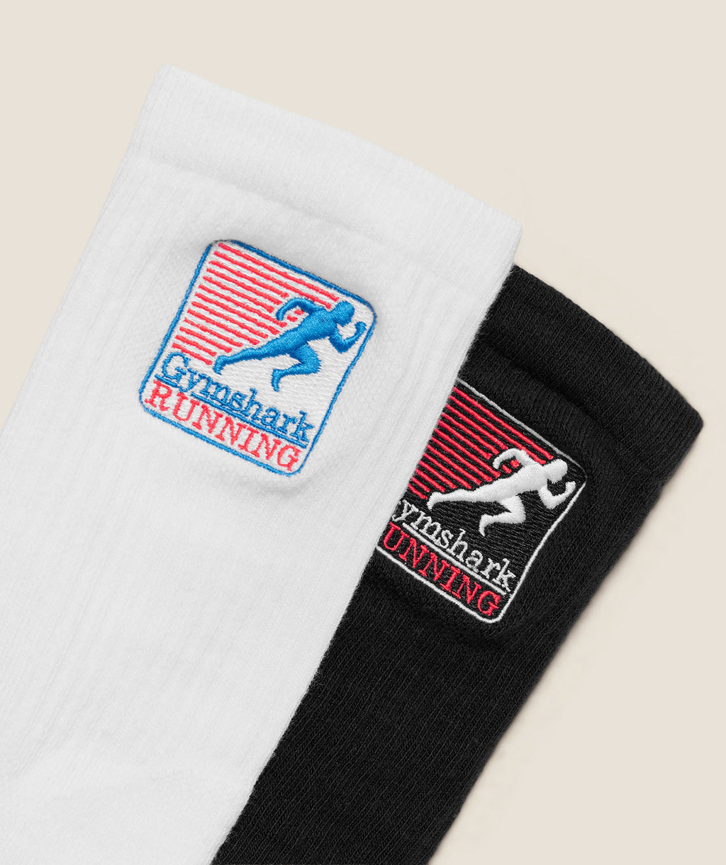 Running Graphic Crew Socks 2pk - GS White/GS Black — imagem 2