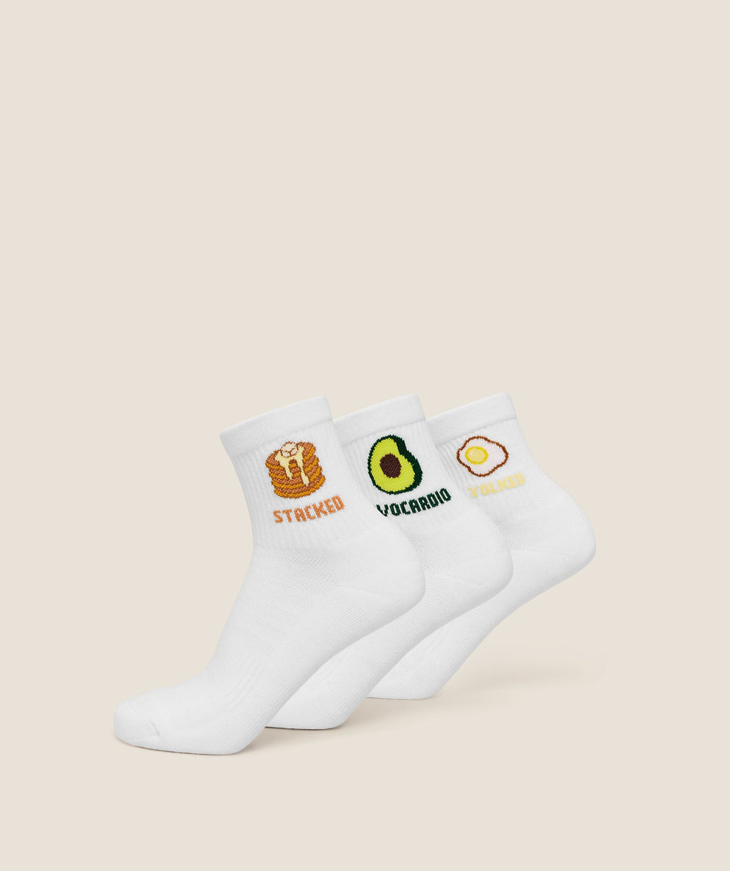 Breakfast Graphic Midi Socks 3pk - White — imagem 1