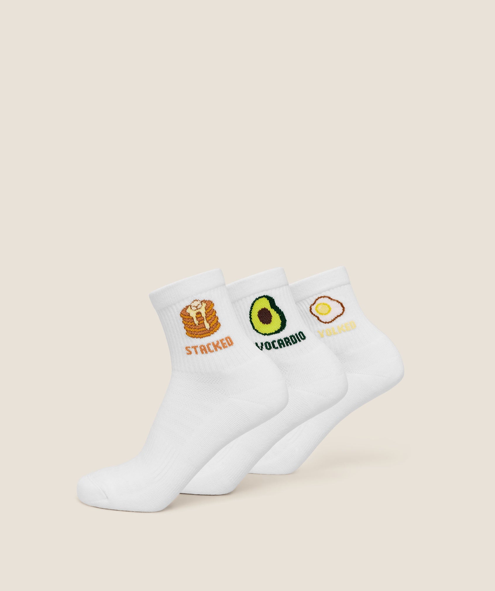 Breakfast Graphic Midi Socks 3pk - White — imagem 1