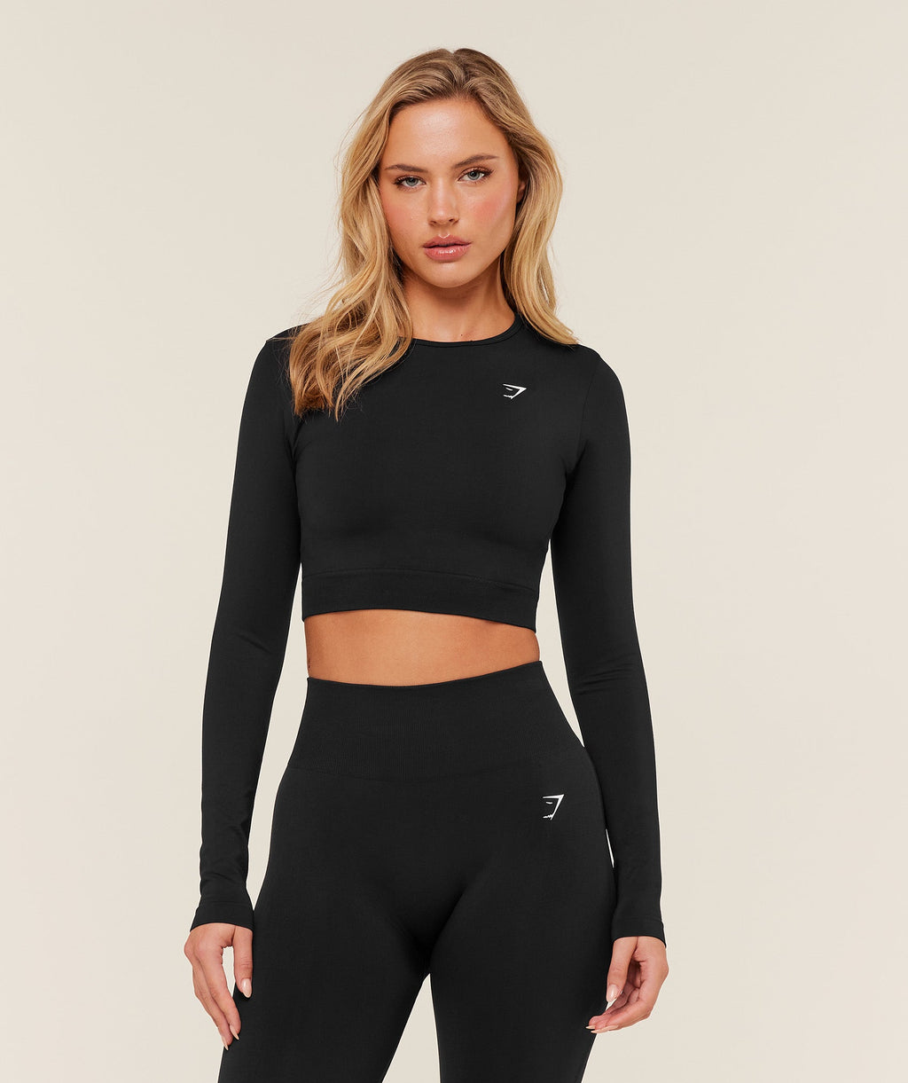 Everyday Seamless Long Sleeve Crop Top - Black — imagem 1
