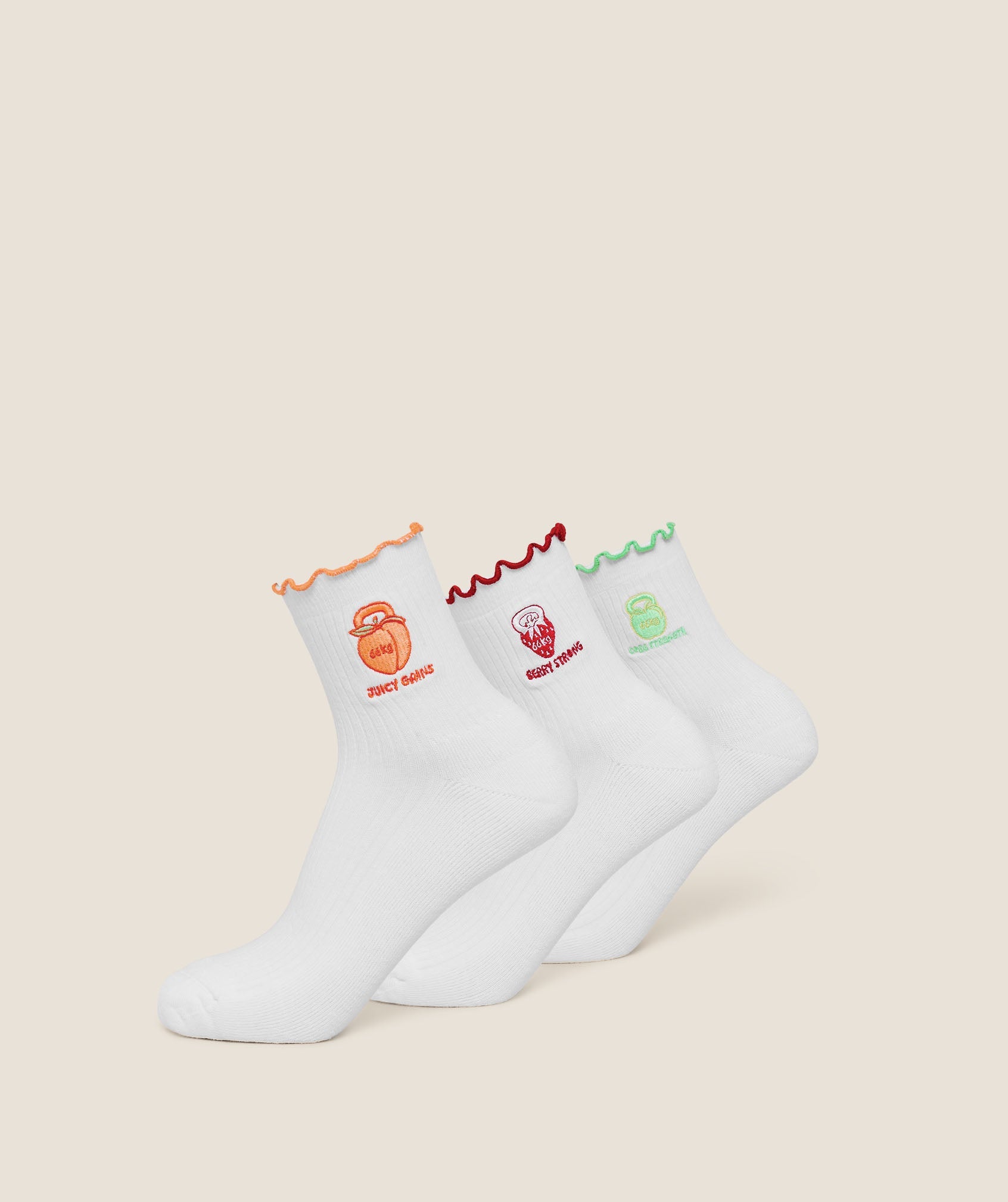 Fruity Graphic Midi Frill Socks 3pk - White — imagem 1