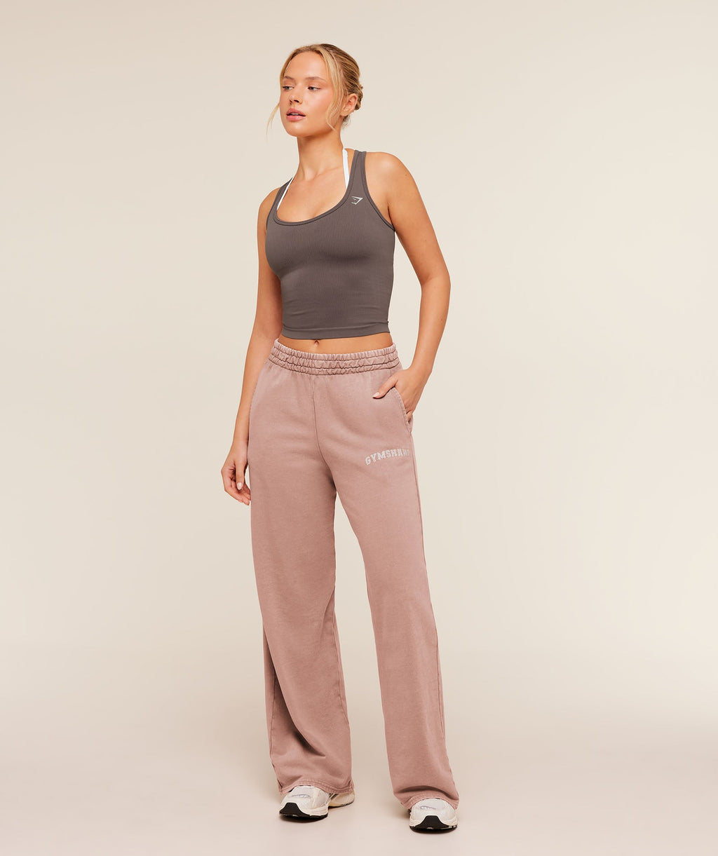Chainstitch Graphic Wide Leg Joggers - Chestnut Pink/Wash — imagem 4