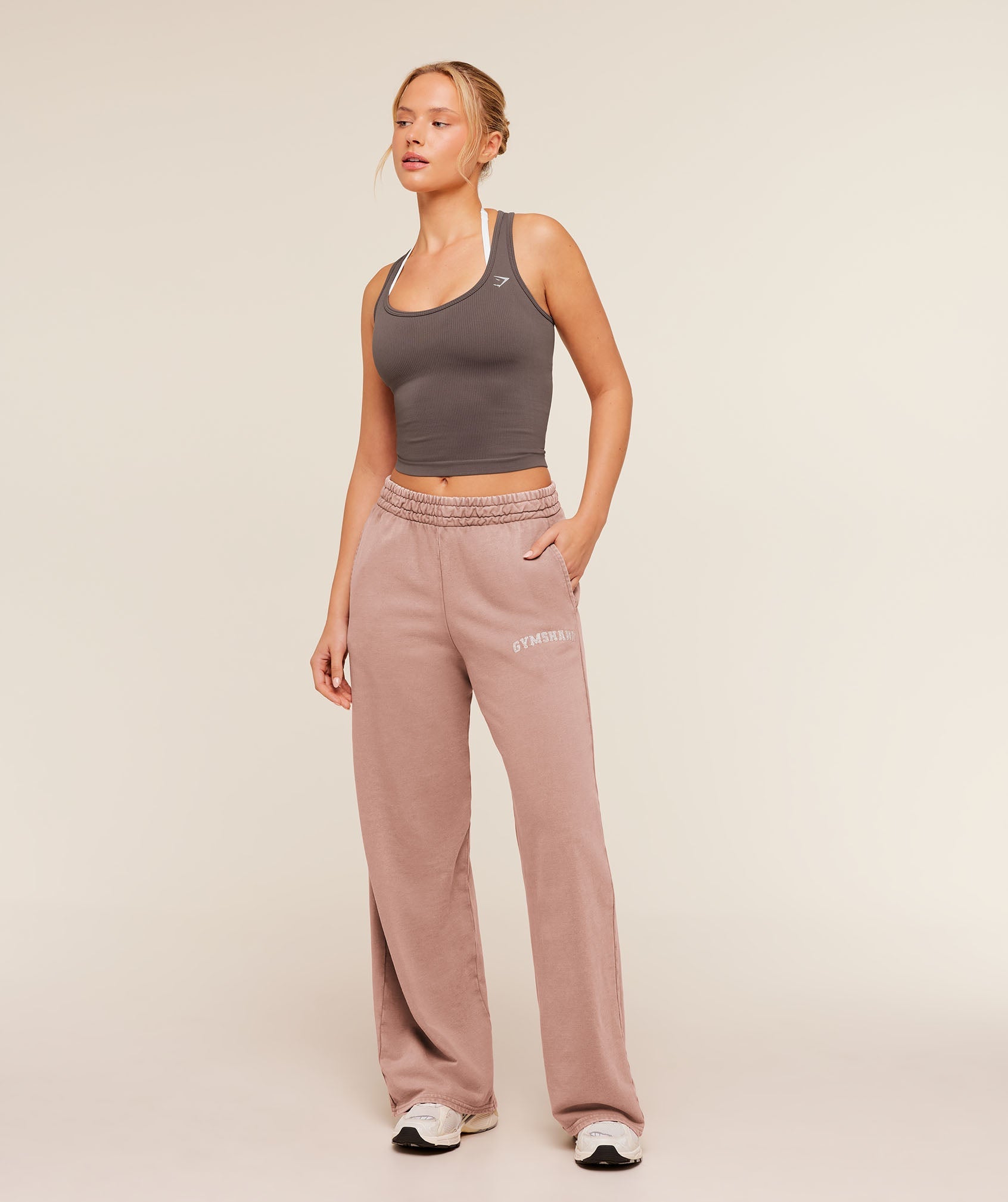 Chainstitch Graphic Wide Leg Joggers - Chestnut Pink/Wash — imagem 4
