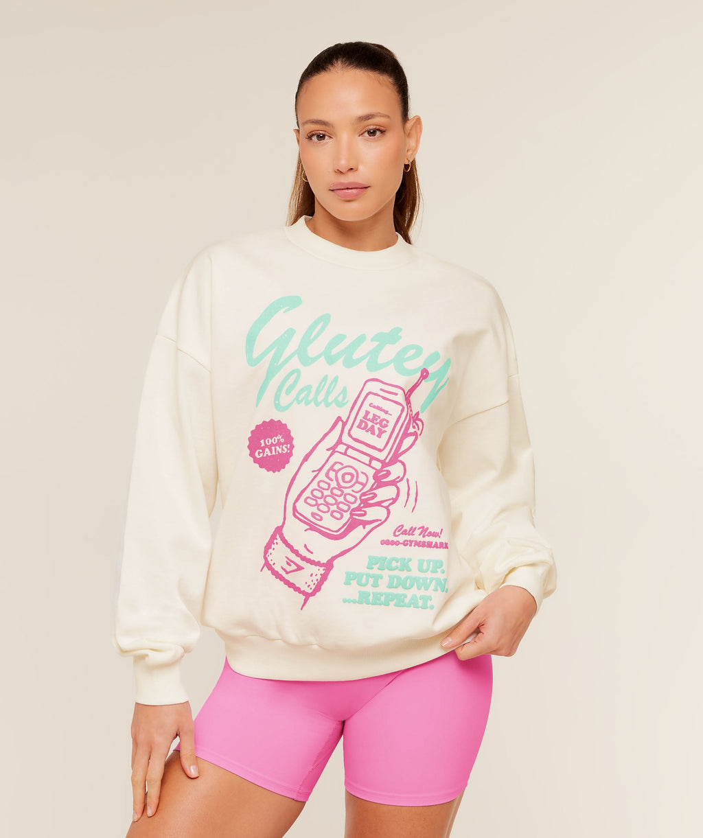Glutey Calls Graphic Sweatshirt - Soft White — imagem 1