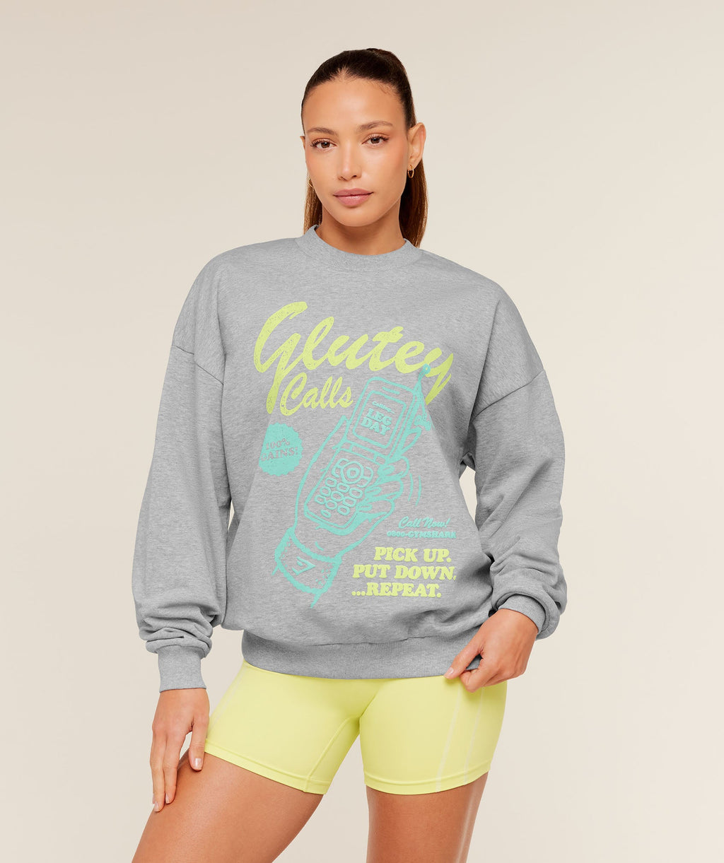 Glutey Calls Graphic Sweatshirt - Light Grey Core Marl — imagem 1