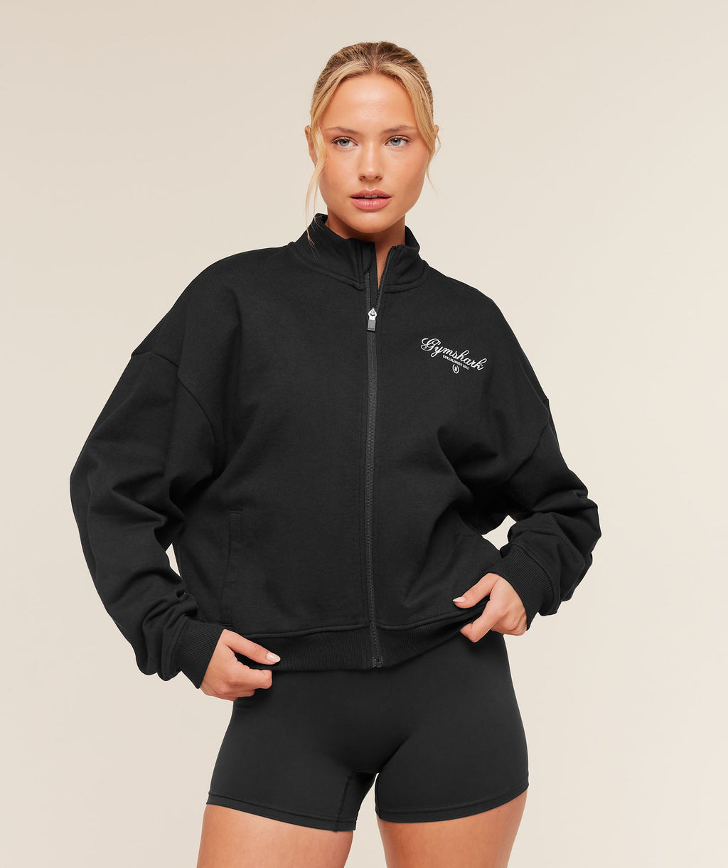 Script Embroidery Oversized Zip Through - Black — imagem 2