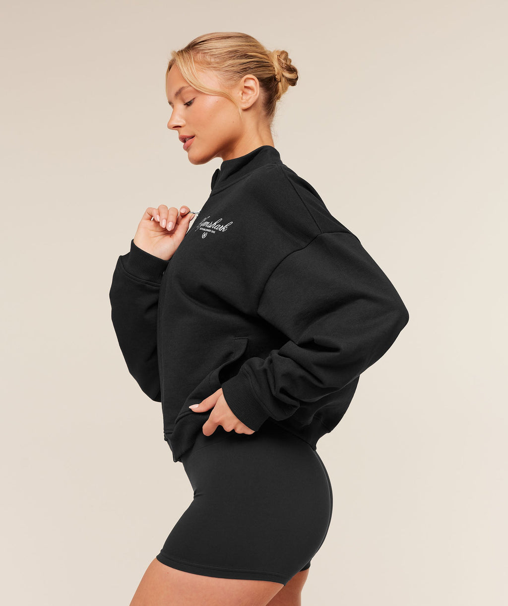 Script Embroidery Oversized Zip Through - Black — imagem 3
