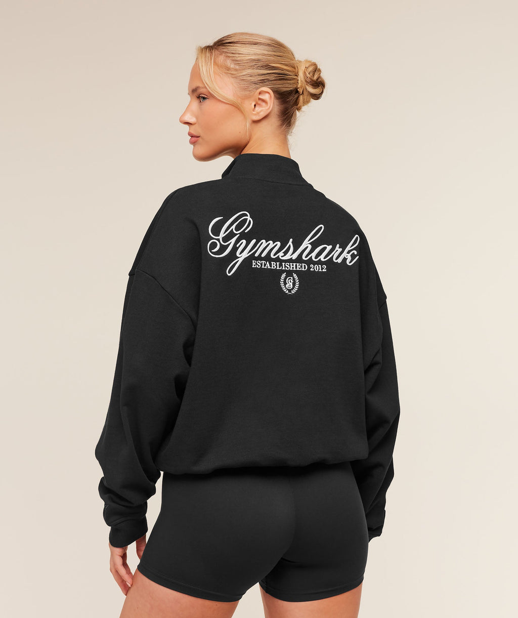 Script Embroidery Oversized Zip Through - Black — imagem 1
