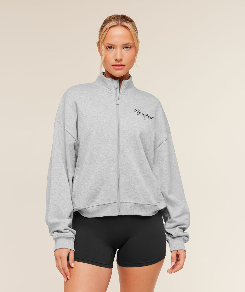 Script Embroidery Oversized Zip Through - Light Grey Core Marl — imagem 2