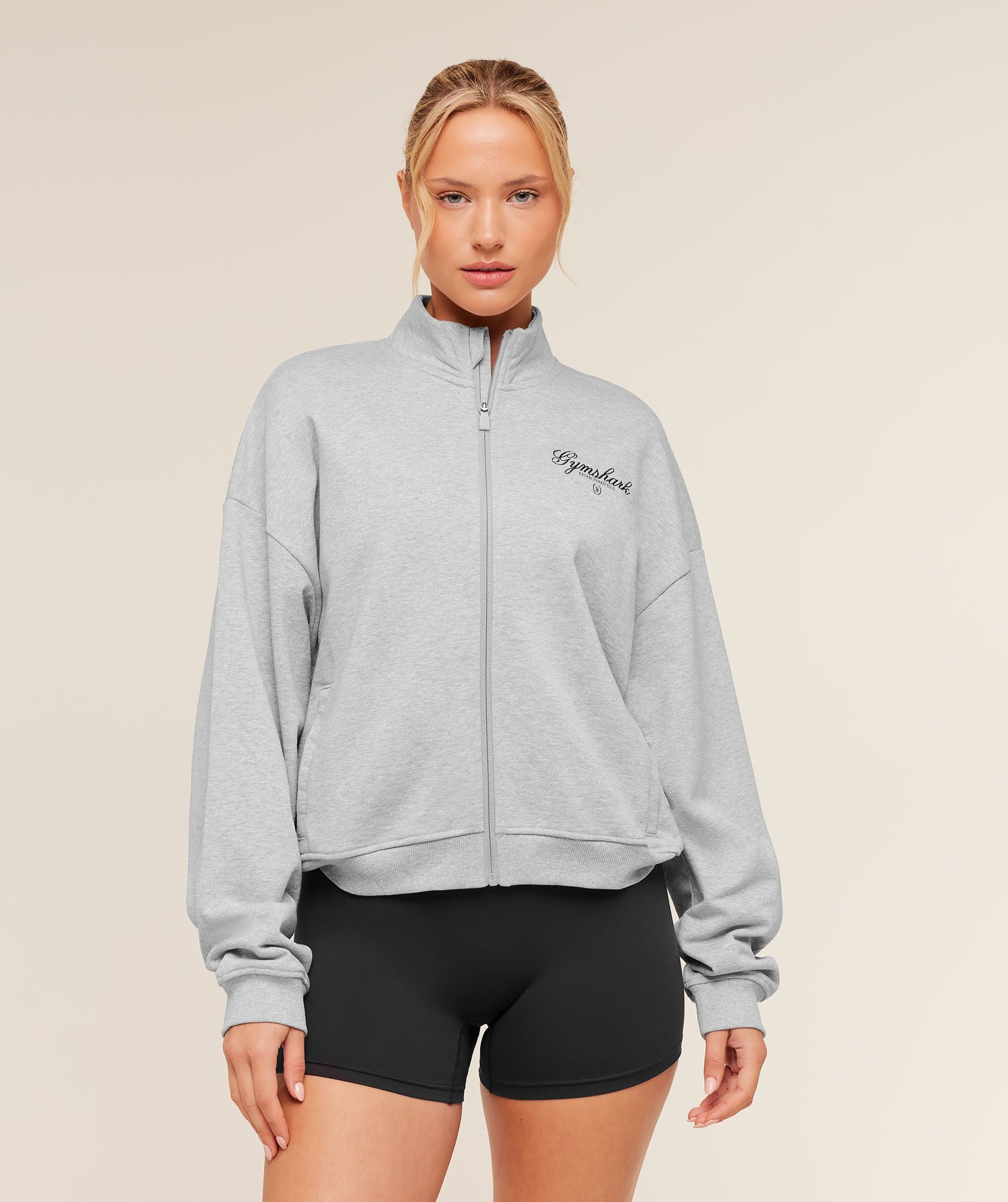 Script Embroidery Oversized Zip Through - Light Grey Core Marl — imagem 2