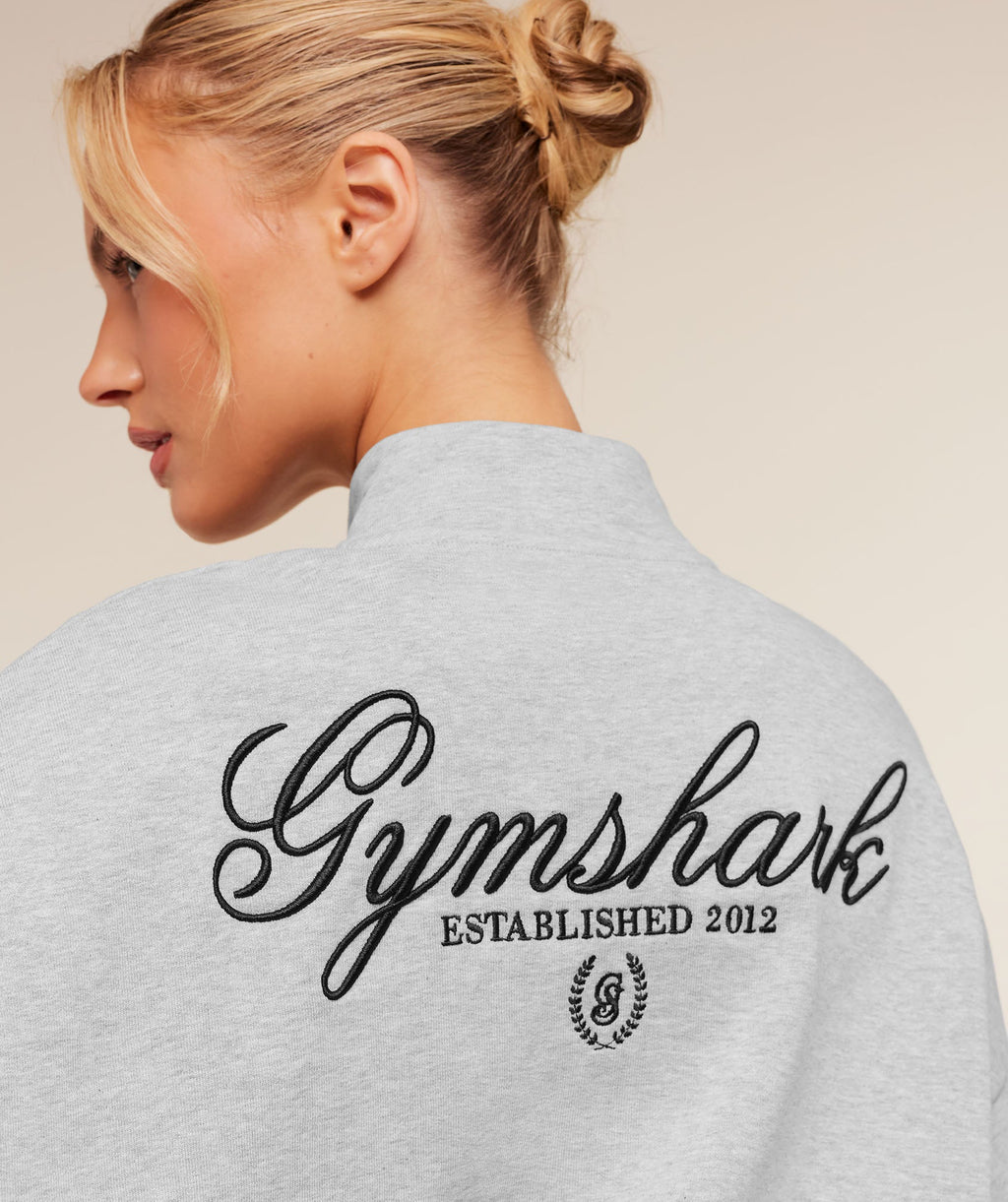 Script Embroidery Oversized Zip Through - Light Grey Core Marl — imagem 5