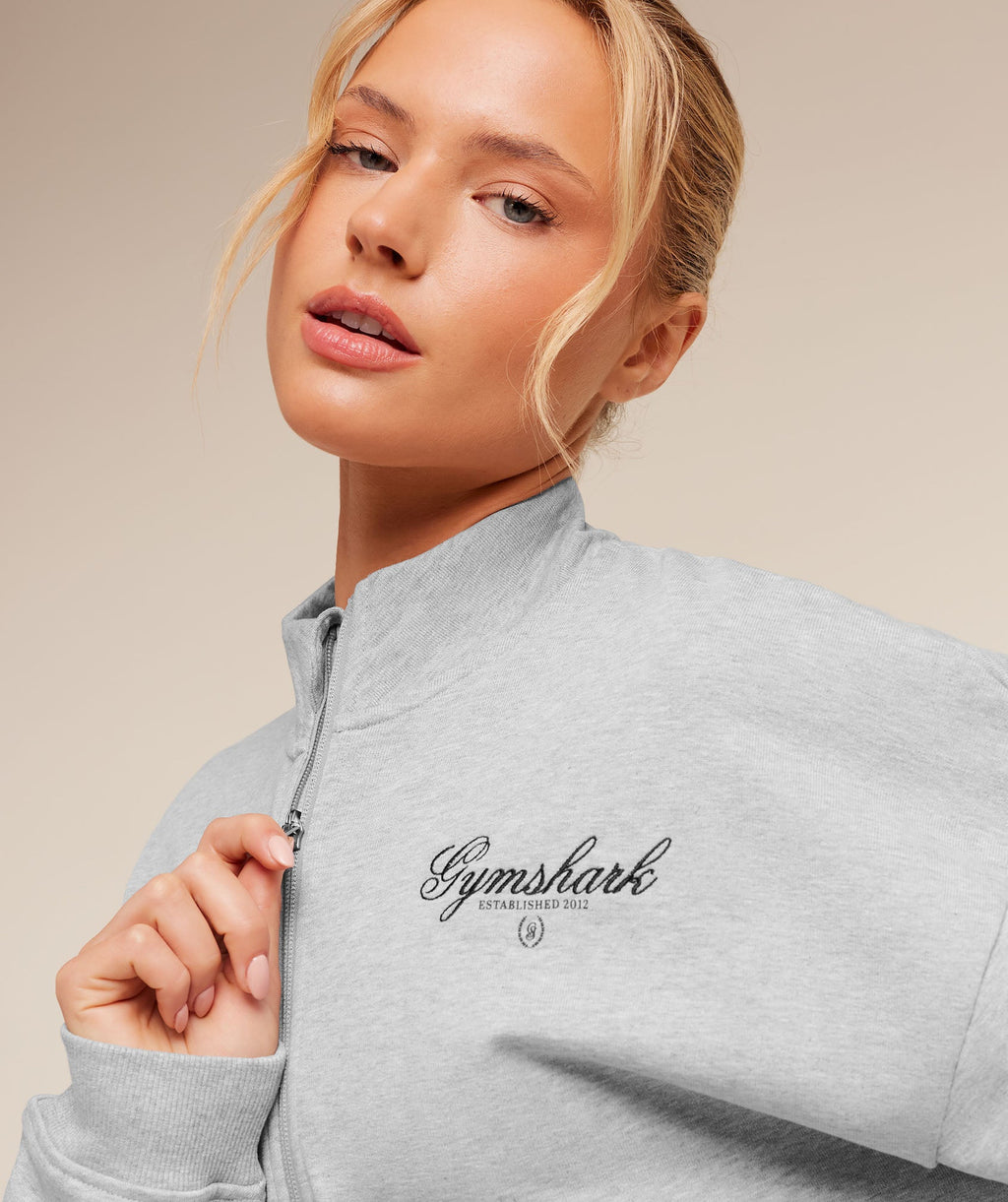 Script Embroidery Oversized Zip Through - Light Grey Core Marl — imagem 6