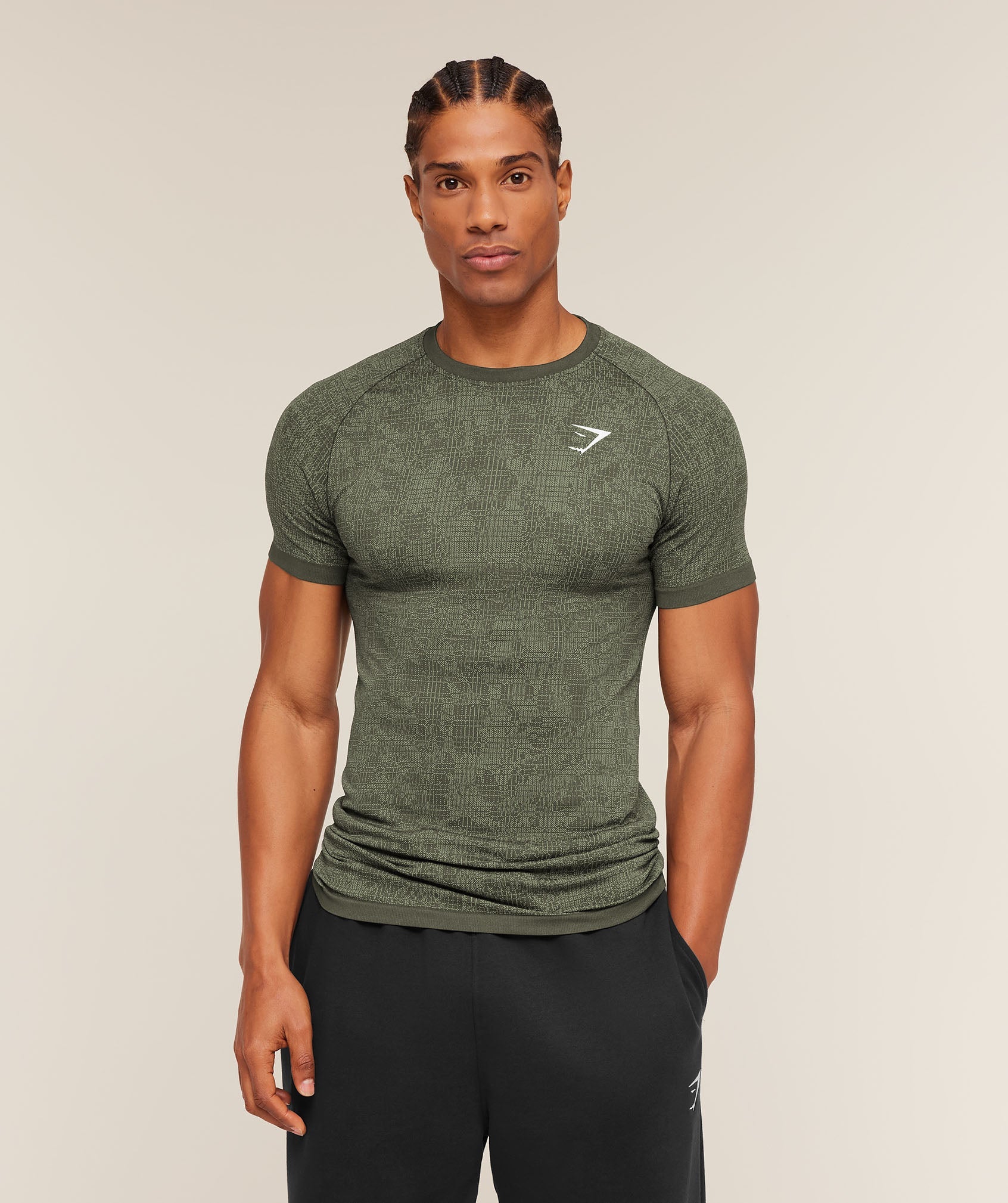 Geo Seamless Grid T-Shirt - Strength Green/Haze Green — imagem 1