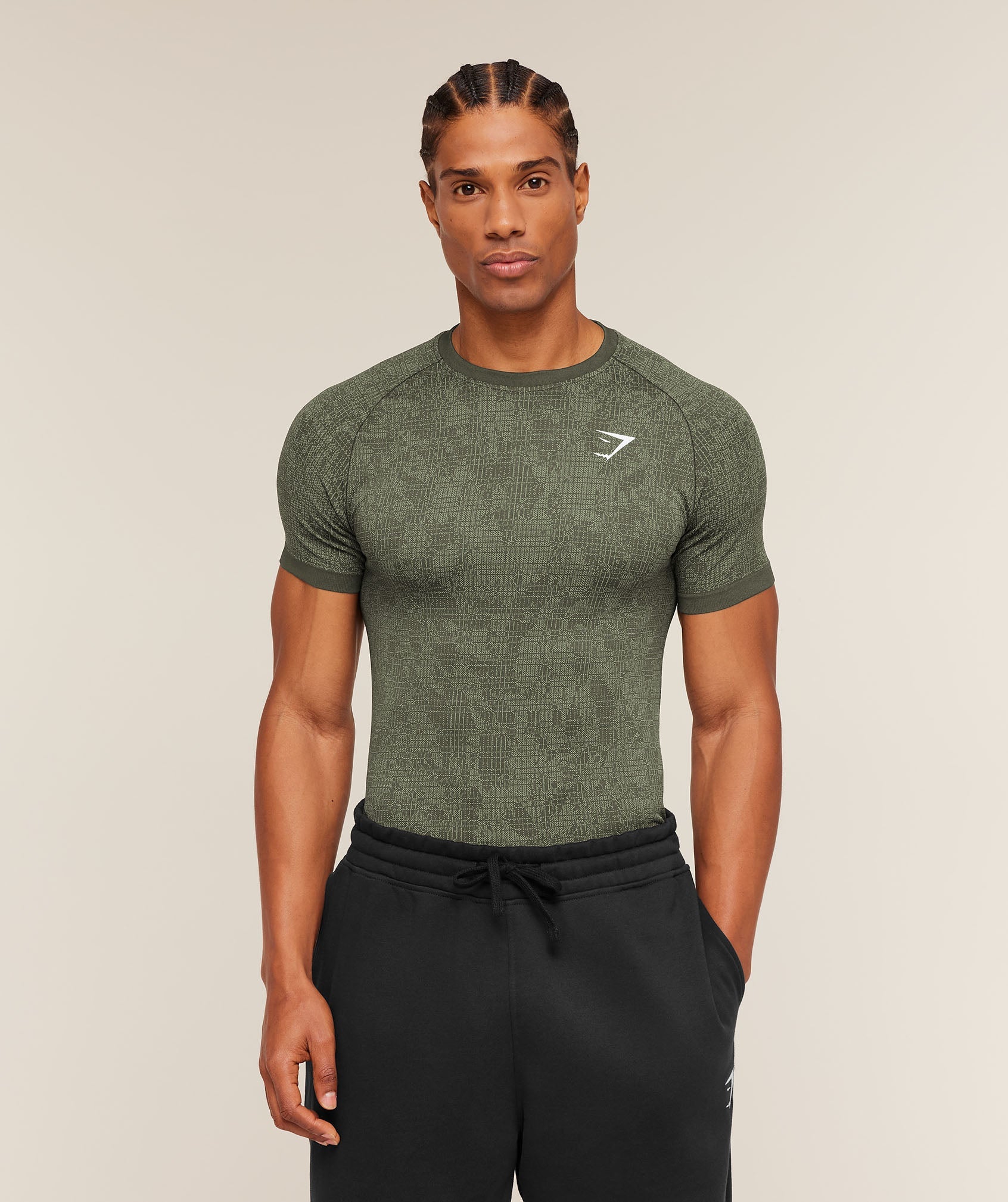 Geo Seamless Grid T-Shirt - Strength Green/Haze Green — imagem 3