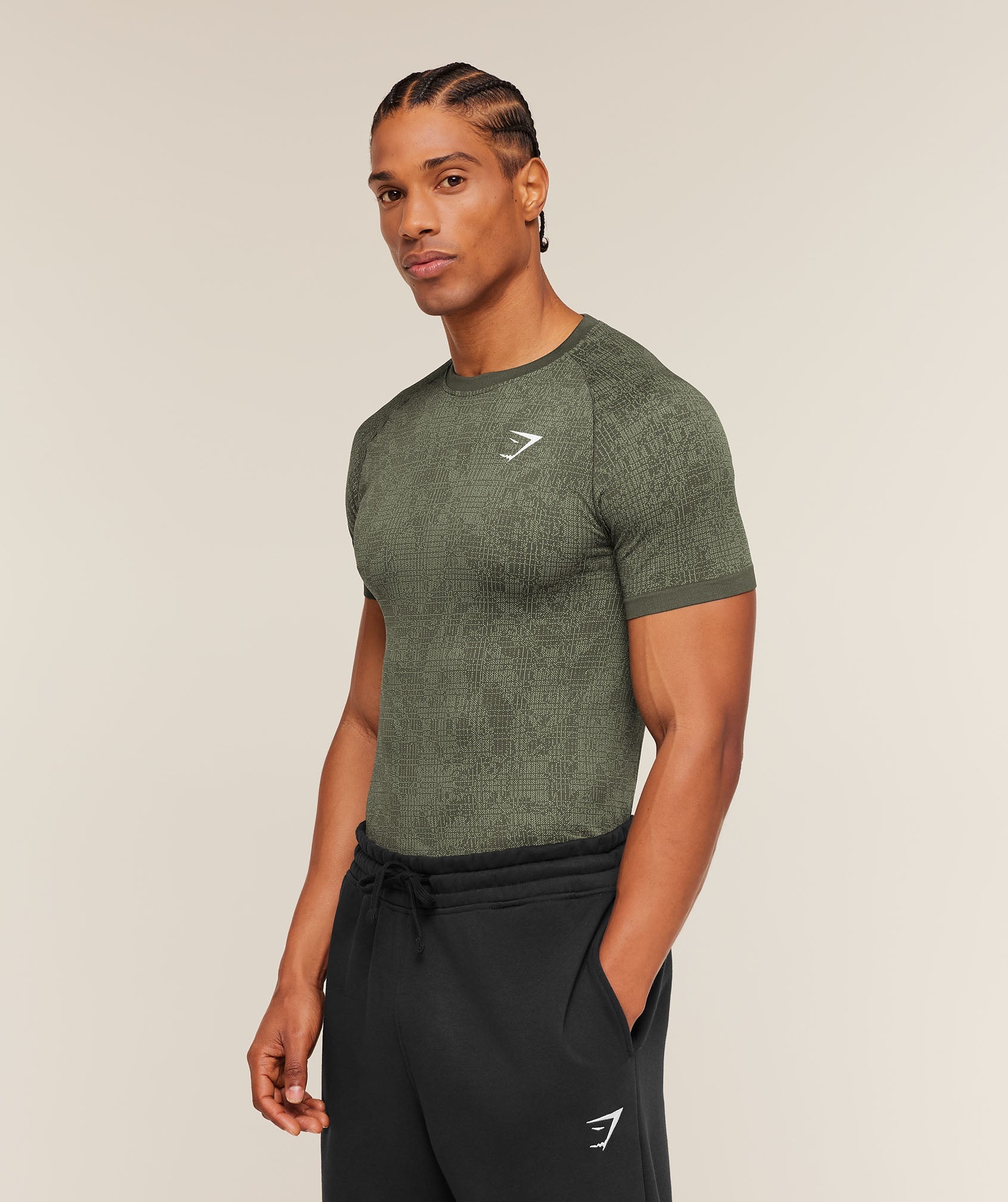 Geo Seamless Grid T-Shirt - Strength Green/Haze Green — imagem 4