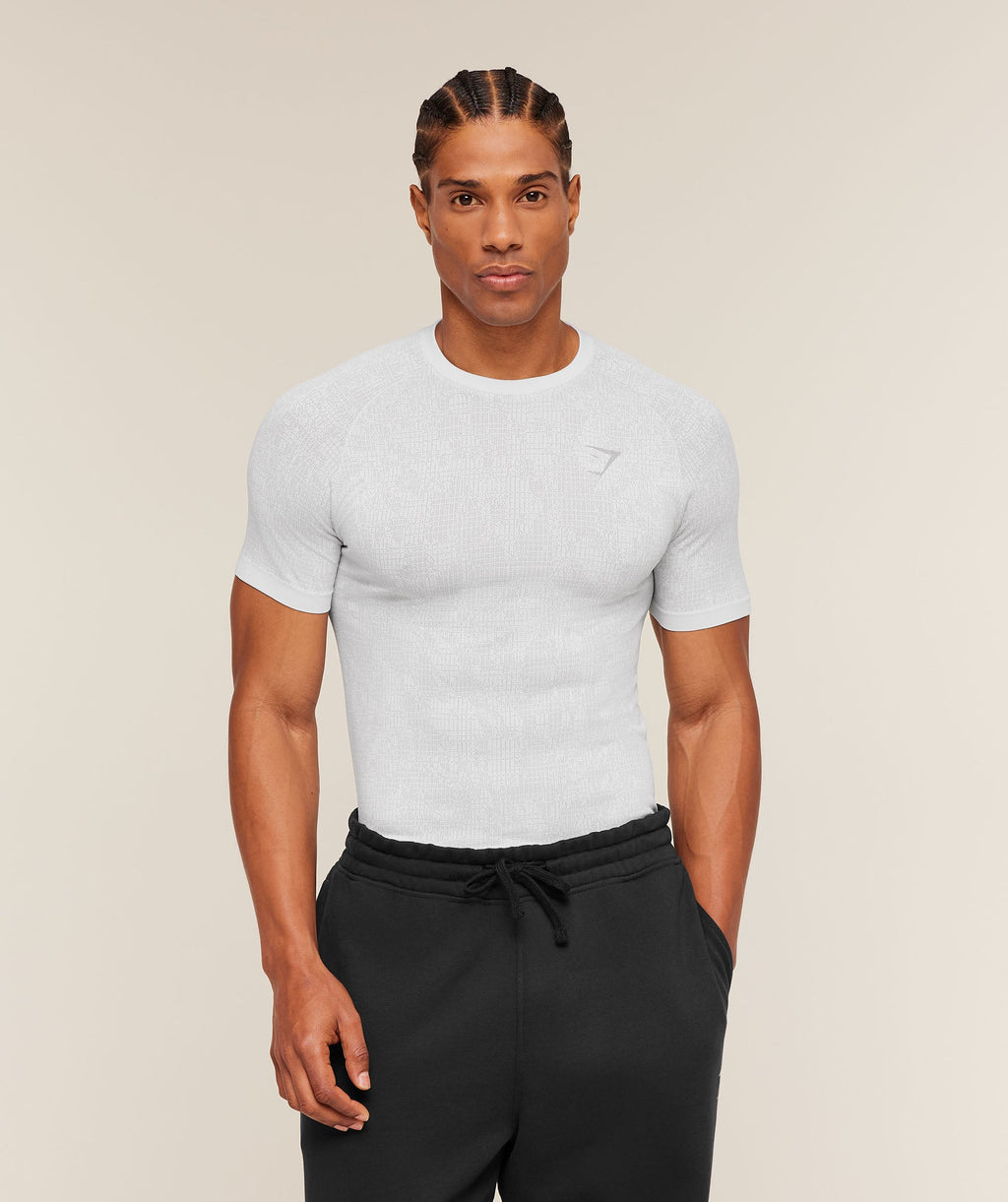 Geo Seamless Grid T-Shirt - White/Silver Grey — imagem 3