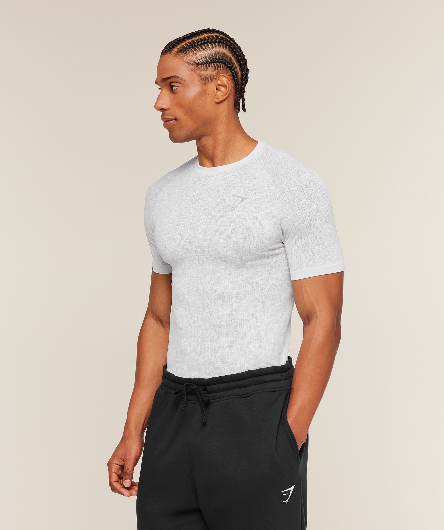 Geo Seamless Grid T-Shirt - White/Silver Grey — imagem 4