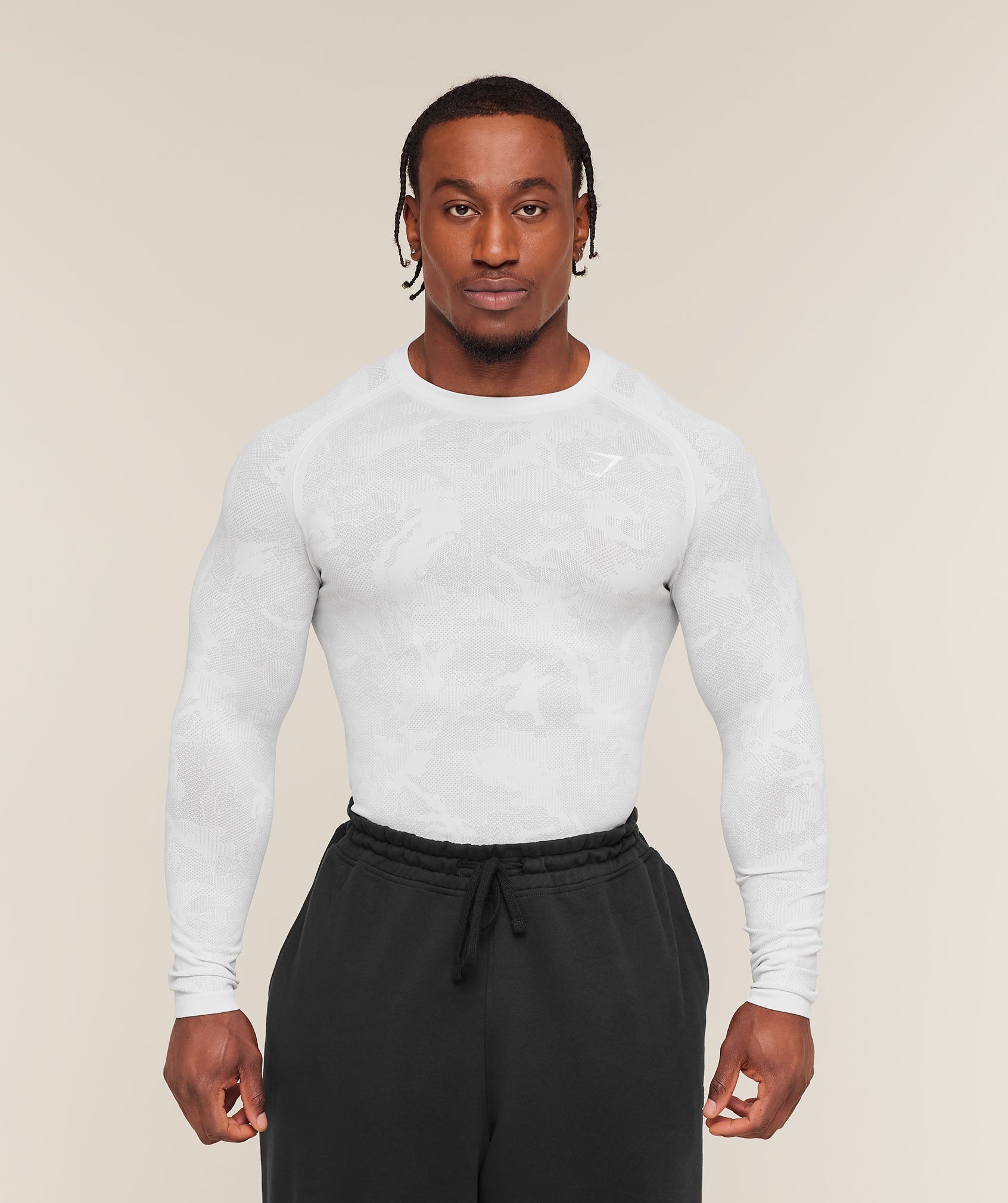 Geo Seamless Long Sleeve T-Shirt - White/Light Grey — imagem 1