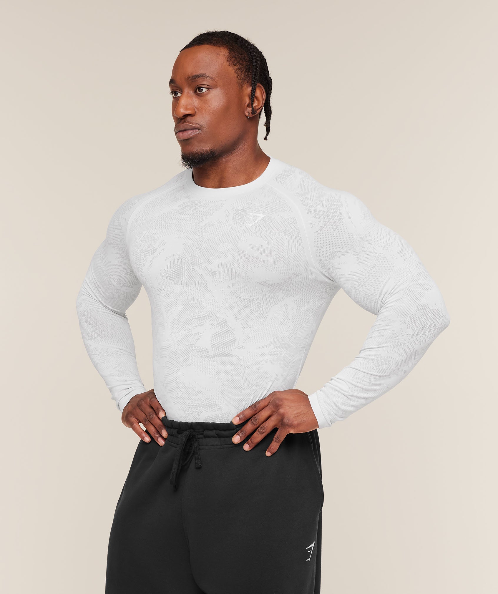 Geo Seamless Long Sleeve T-Shirt - White/Light Grey — imagem 2