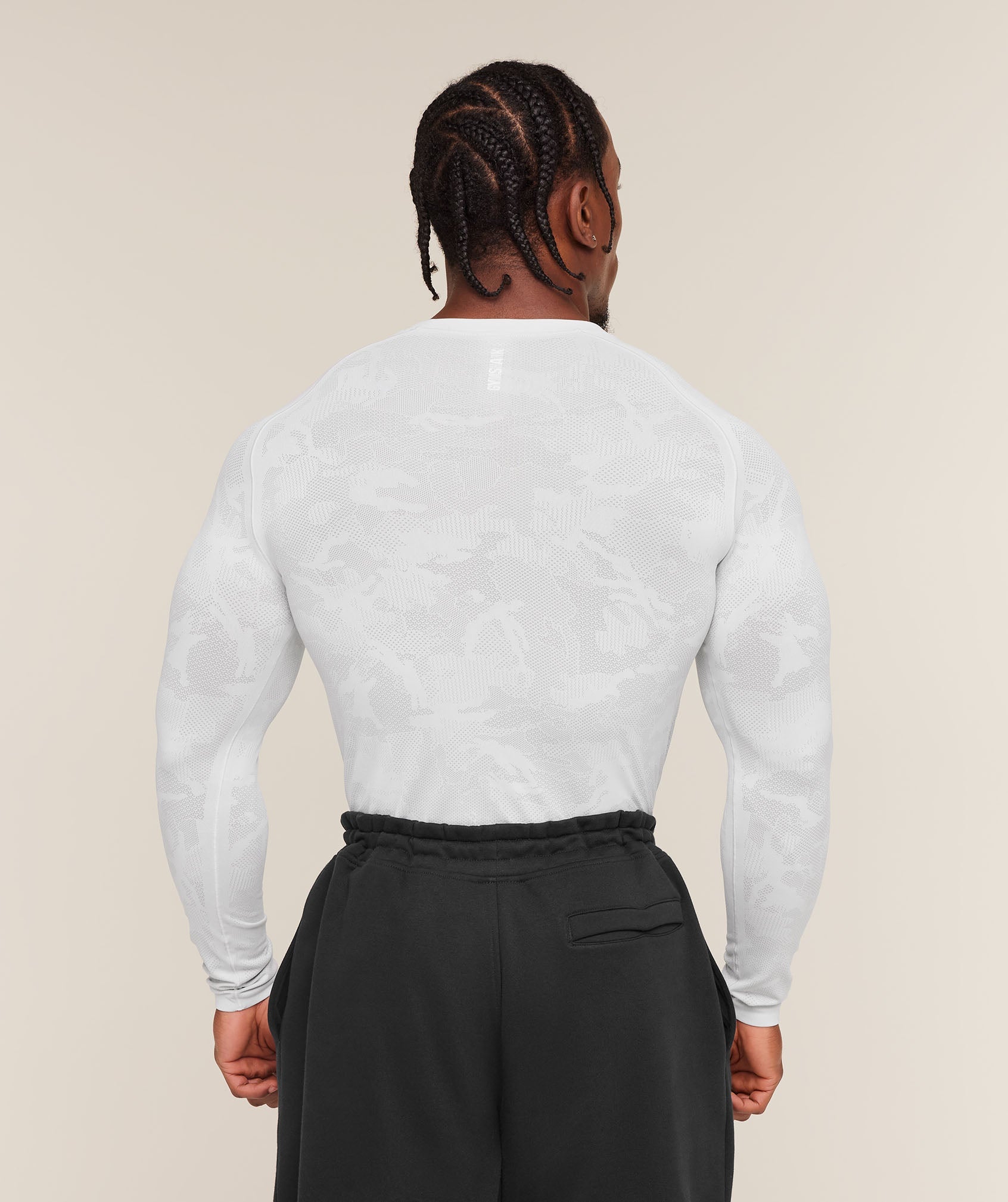 Geo Seamless Long Sleeve T-Shirt - White/Light Grey — imagem 3