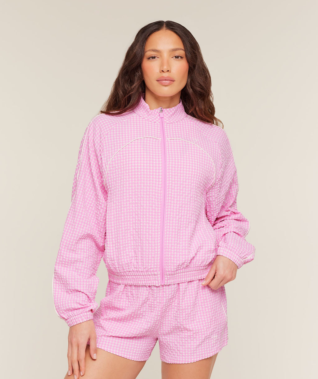 Gingham Track Jacket - Focus Pink/Soft White — imagem 1