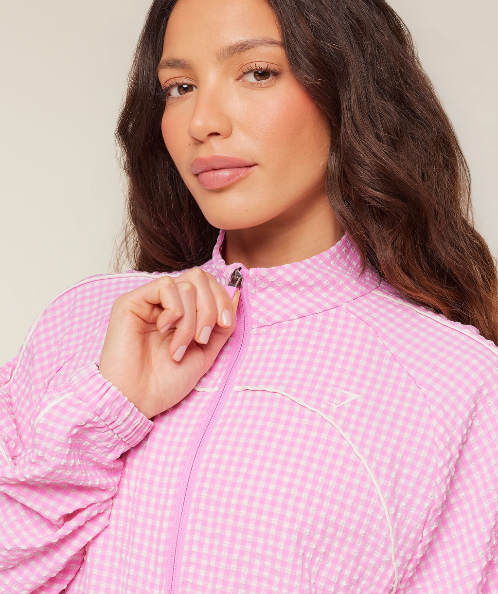 Gingham Track Jacket - Focus Pink/Soft White — imagem 6