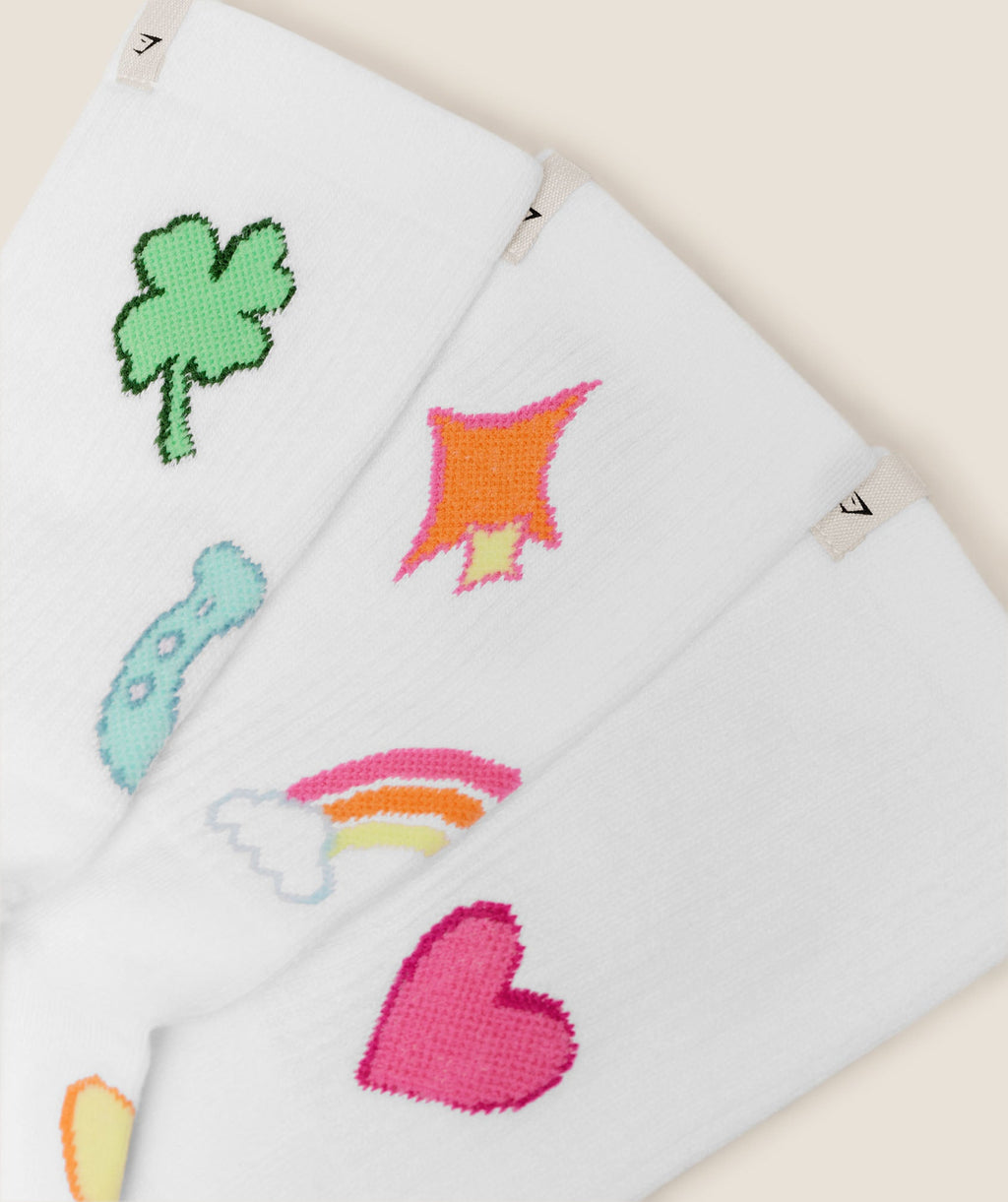 Lucky Graphic Crew Socks 3pk - White — imagem 2